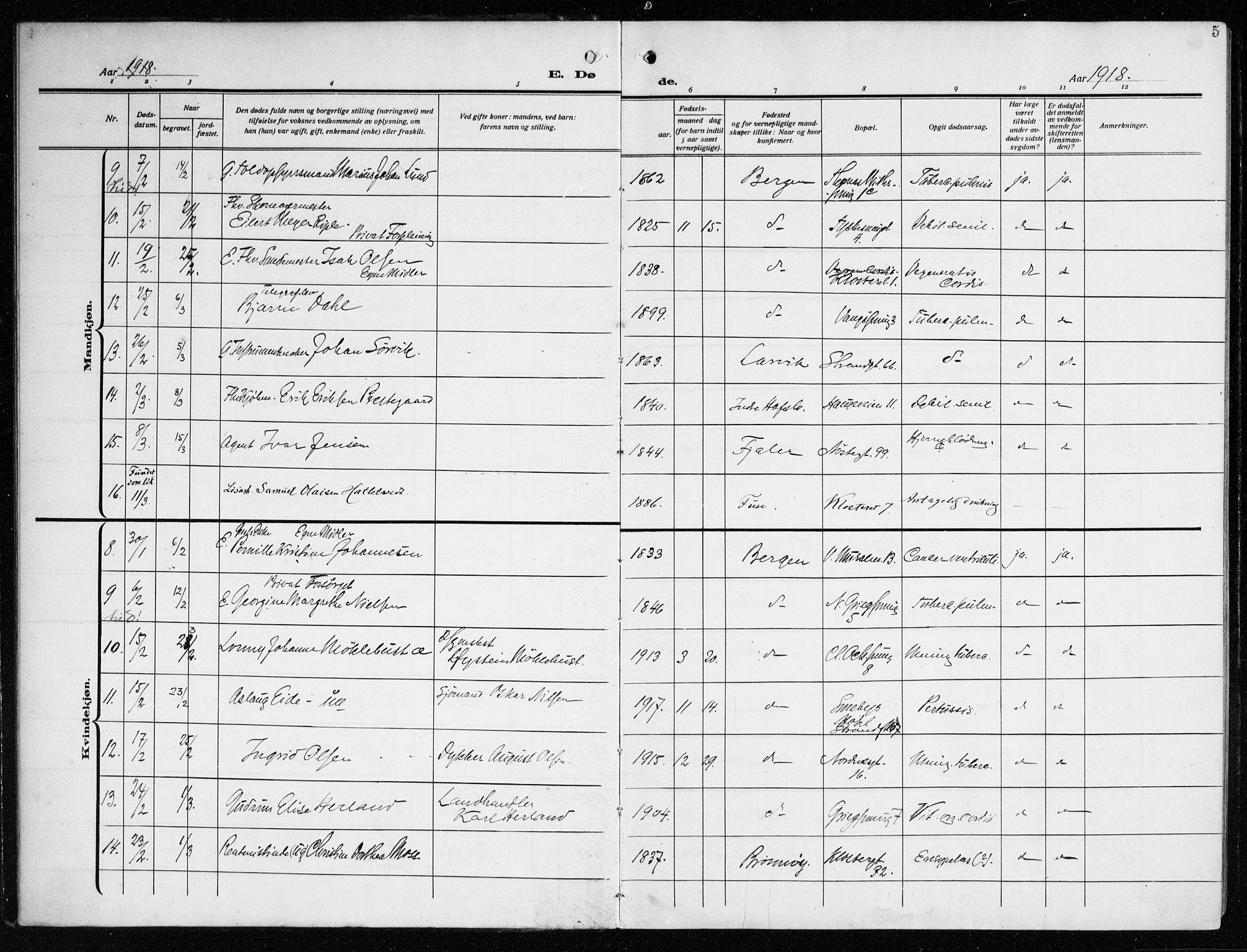 Nykirken Sokneprestembete, AV/SAB-A-77101/H/Haa/L0046: Parish register (official) no. E 6, 1918-1944, p. 5