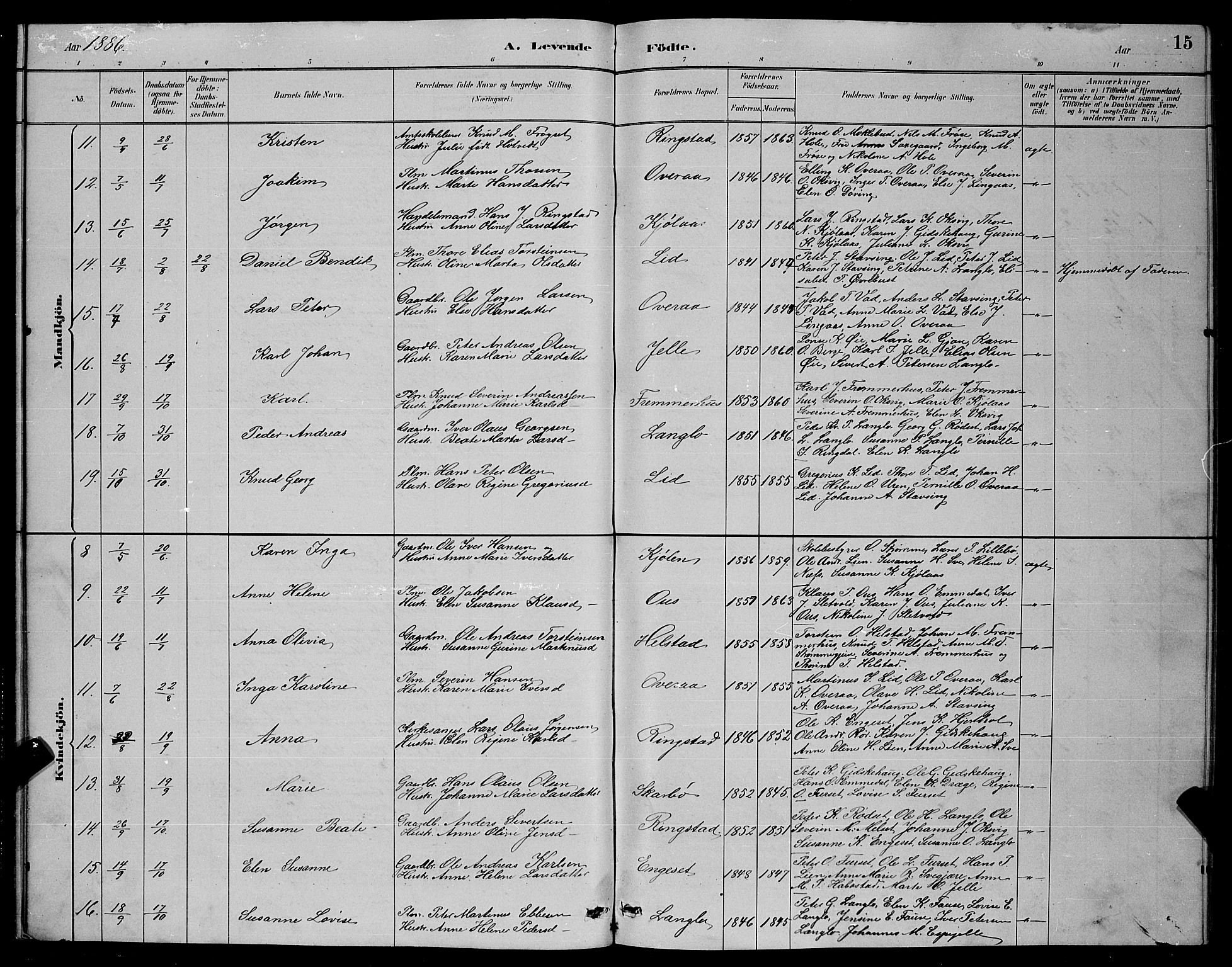 Ministerialprotokoller, klokkerbøker og fødselsregistre - Møre og Romsdal, AV/SAT-A-1454/520/L0292: Parish register (copy) no. 520C04, 1882-1901, p. 15