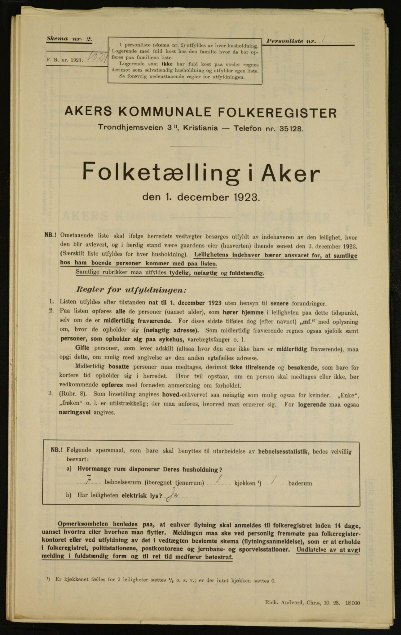 , Municipal Census 1923 for Aker, 1923, p. 6239