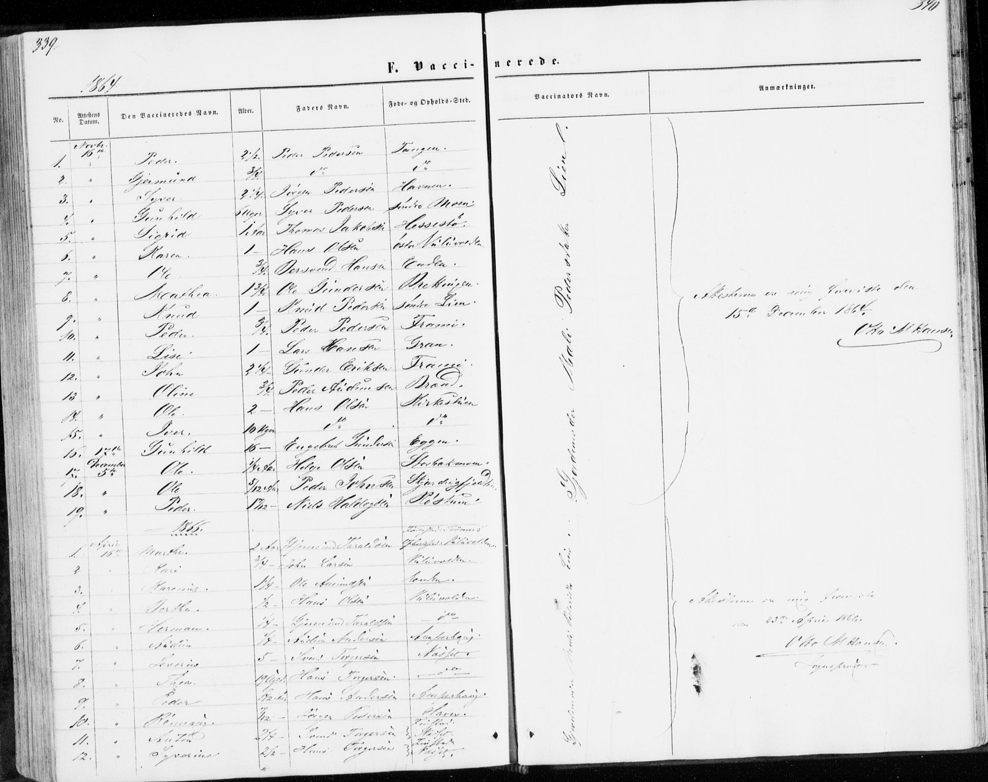 Sollia prestekontor, SAH/PREST-050/H/Ha/Haa/L0001: Parish register (official) no. 1, 1856-1885, p. 339-340