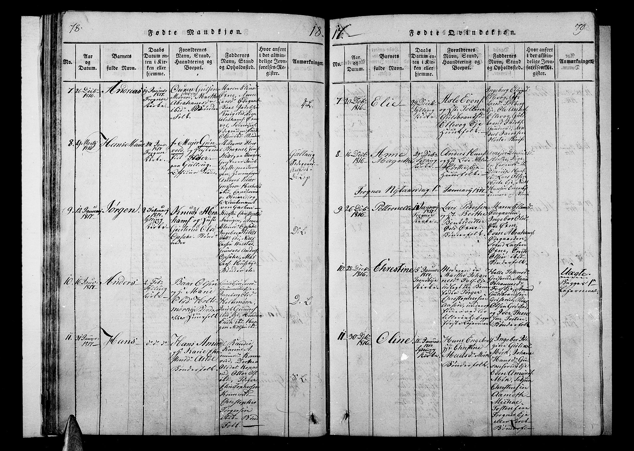 Lier kirkebøker, AV/SAKO-A-230/F/Fa/L0008: Parish register (official) no. I 8, 1813-1825, p. 78-79