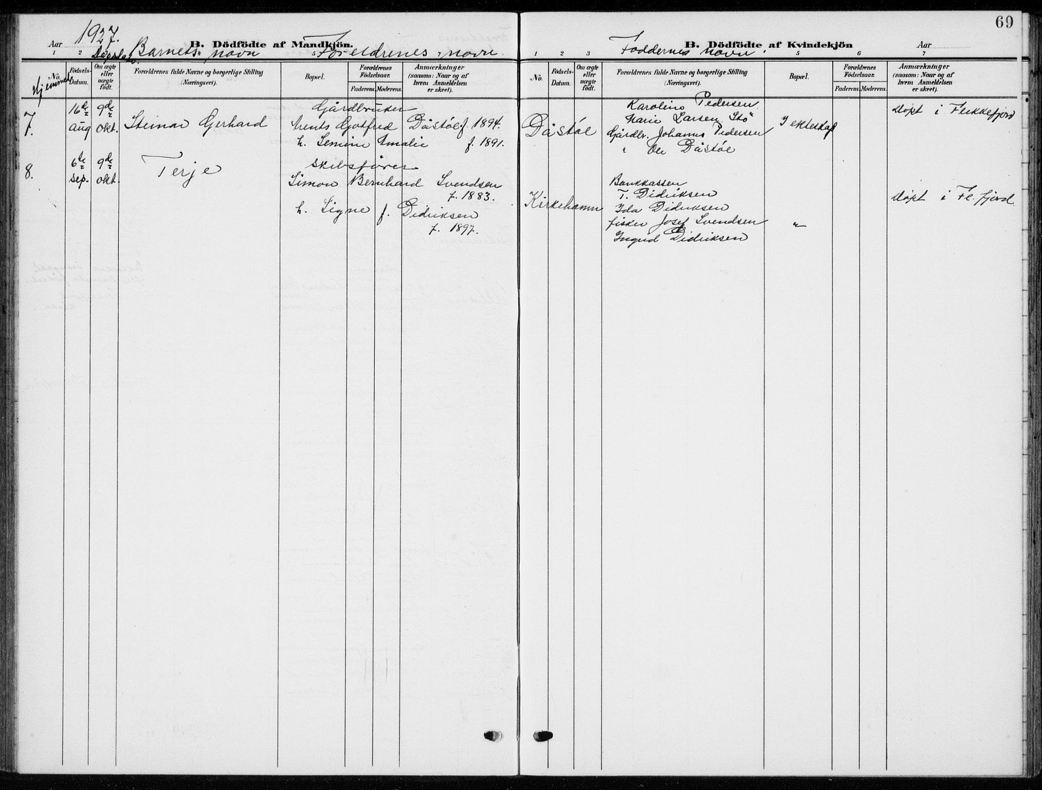 Flekkefjord sokneprestkontor, AV/SAK-1111-0012/F/Fb/Fbb/L0005: Parish register (copy) no. B 5, 1908-1927, p. 69