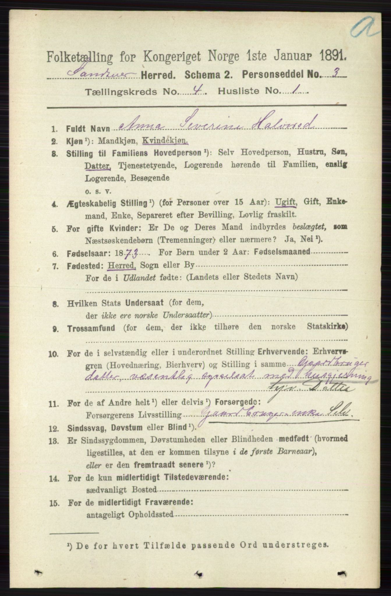 RA, 1891 census for 0629 Sandsvær, 1891, p. 1840