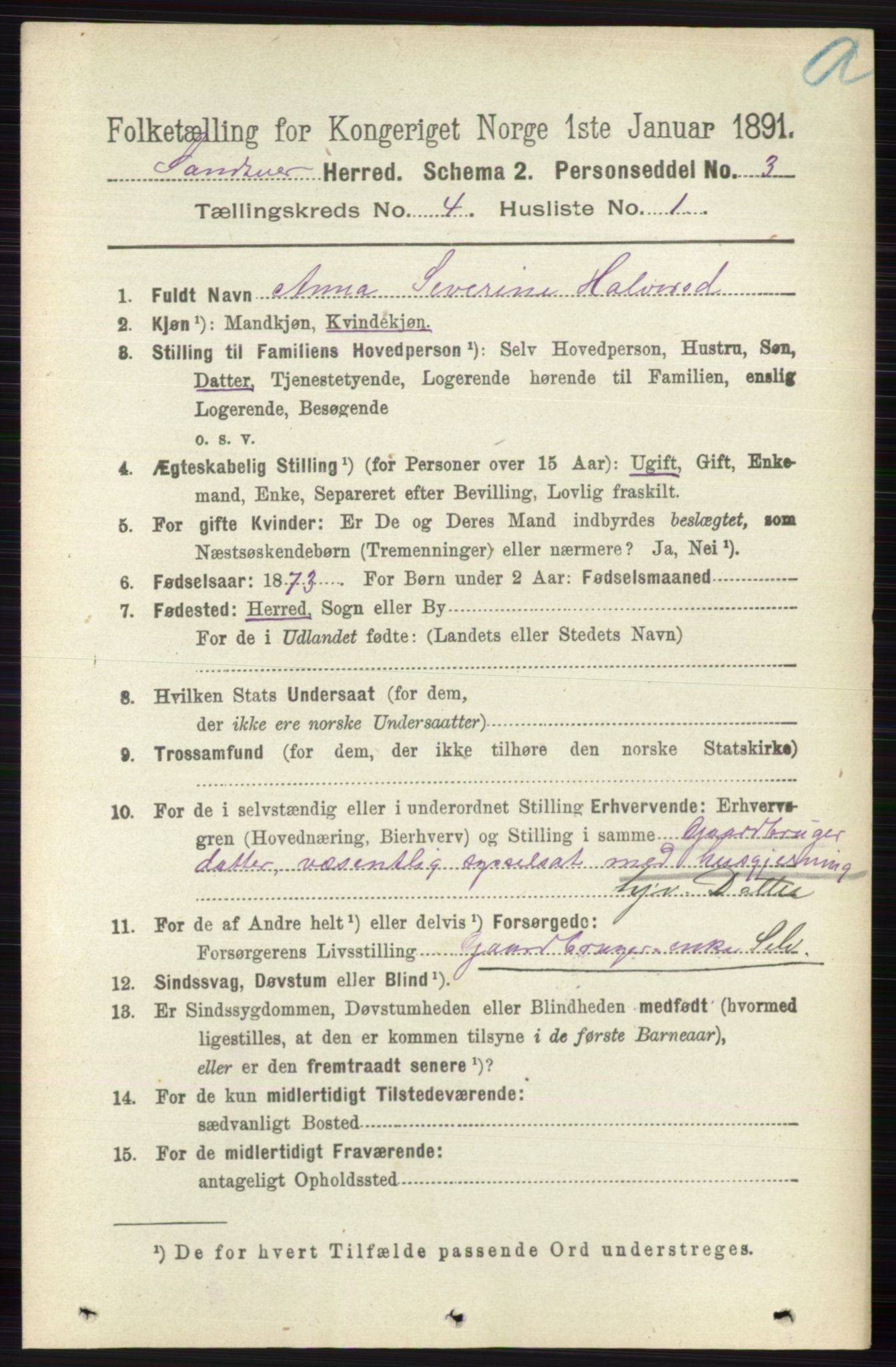 RA, 1891 census for 0629 Sandsvær, 1891, p. 1840