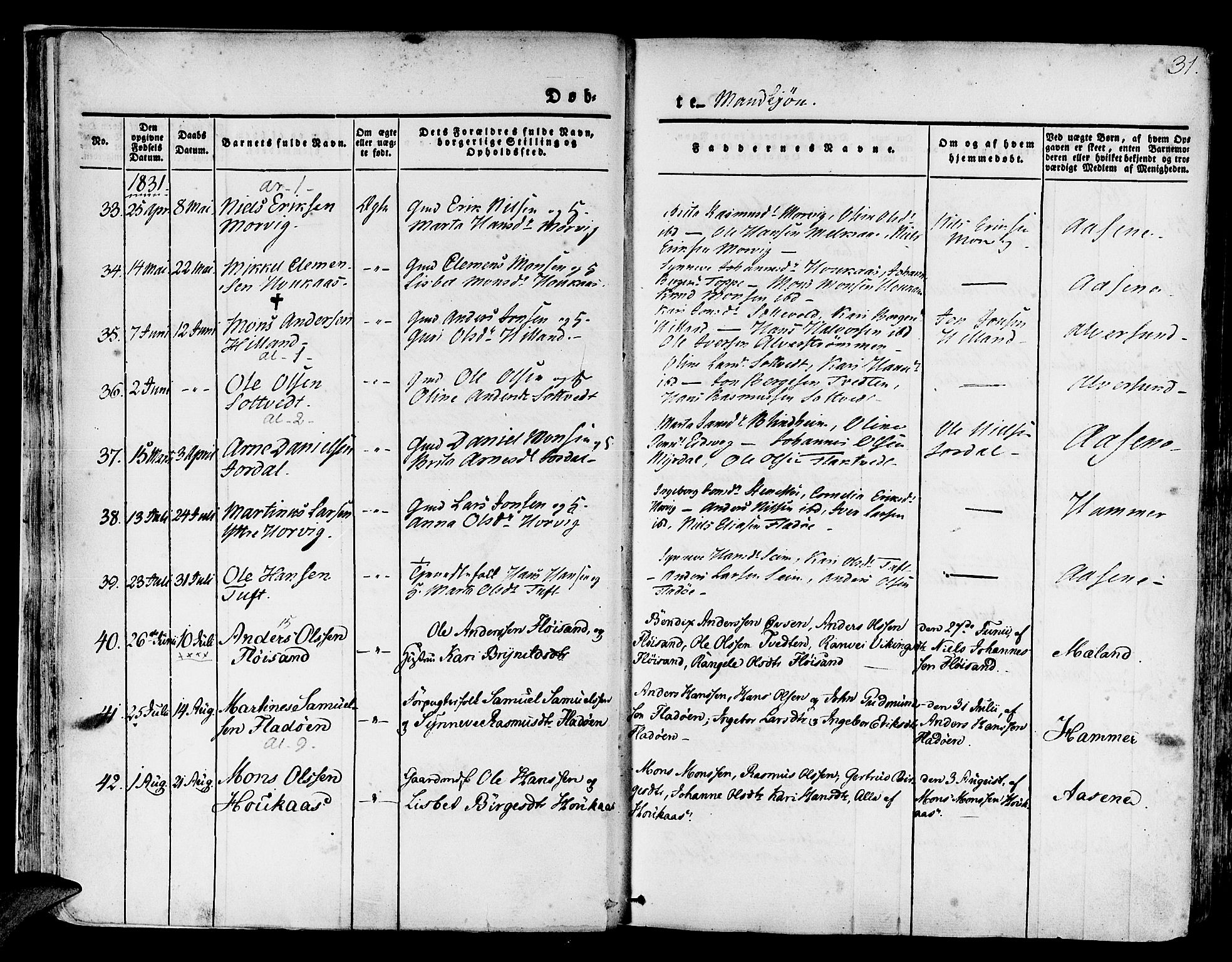 Hamre sokneprestembete, AV/SAB-A-75501/H/Ha/Haa/Haaa/L0011: Parish register (official) no. A 11, 1826-1834, p. 31