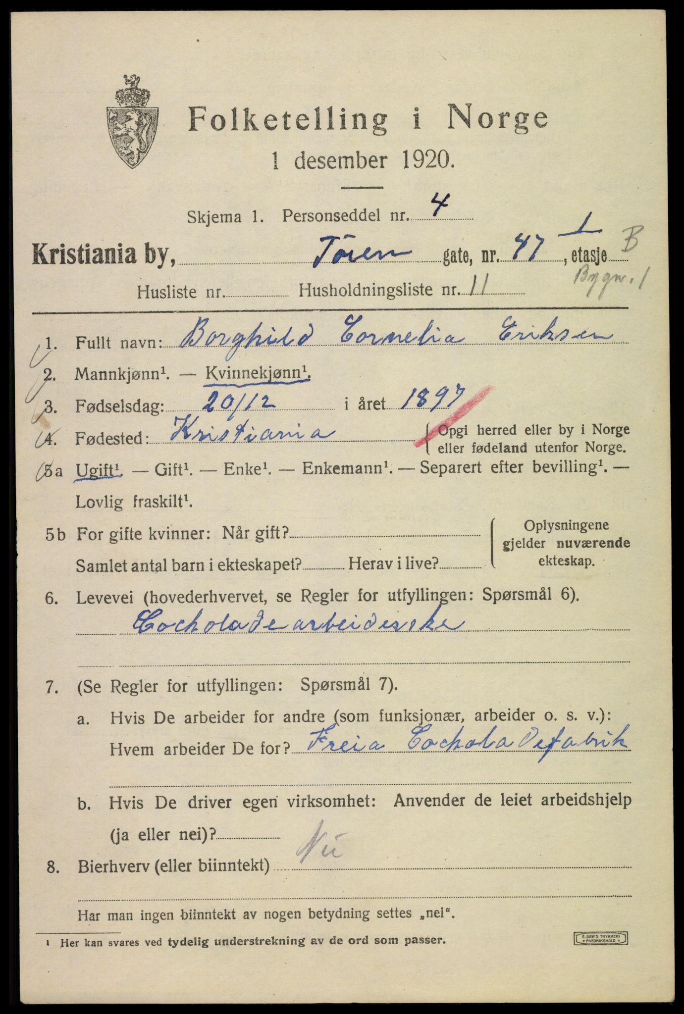 SAO, 1920 census for Kristiania, 1920, p. 609507