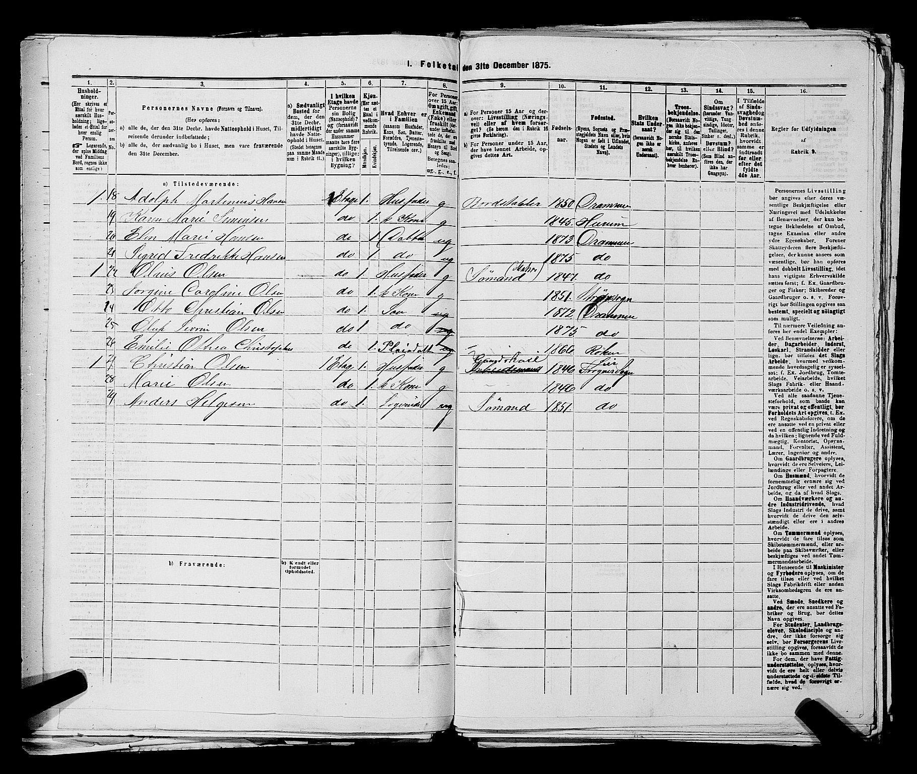 SAKO, 1875 census for 0602 Drammen, 1875, p. 1961