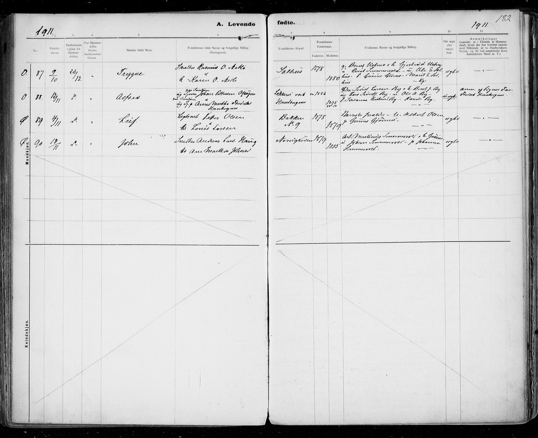 Ministerialprotokoller, klokkerbøker og fødselsregistre - Sør-Trøndelag, SAT/A-1456/668/L0811: Parish register (official) no. 668A11, 1894-1913, p. 182