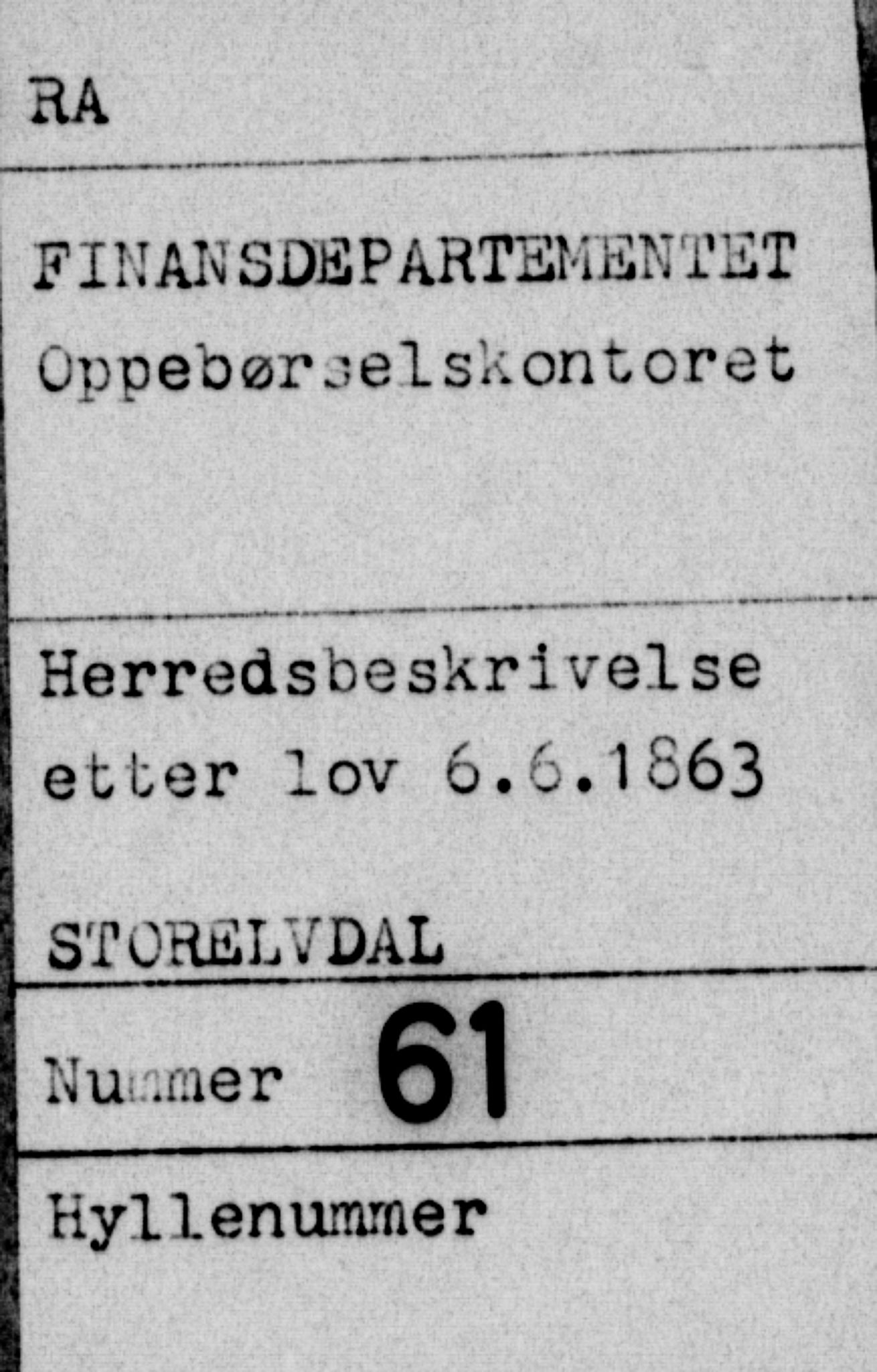 Matrikkelrevisjonen av 1863, AV/RA-S-1530/F/Fe/L0061: Stor Elvdalen, 1863