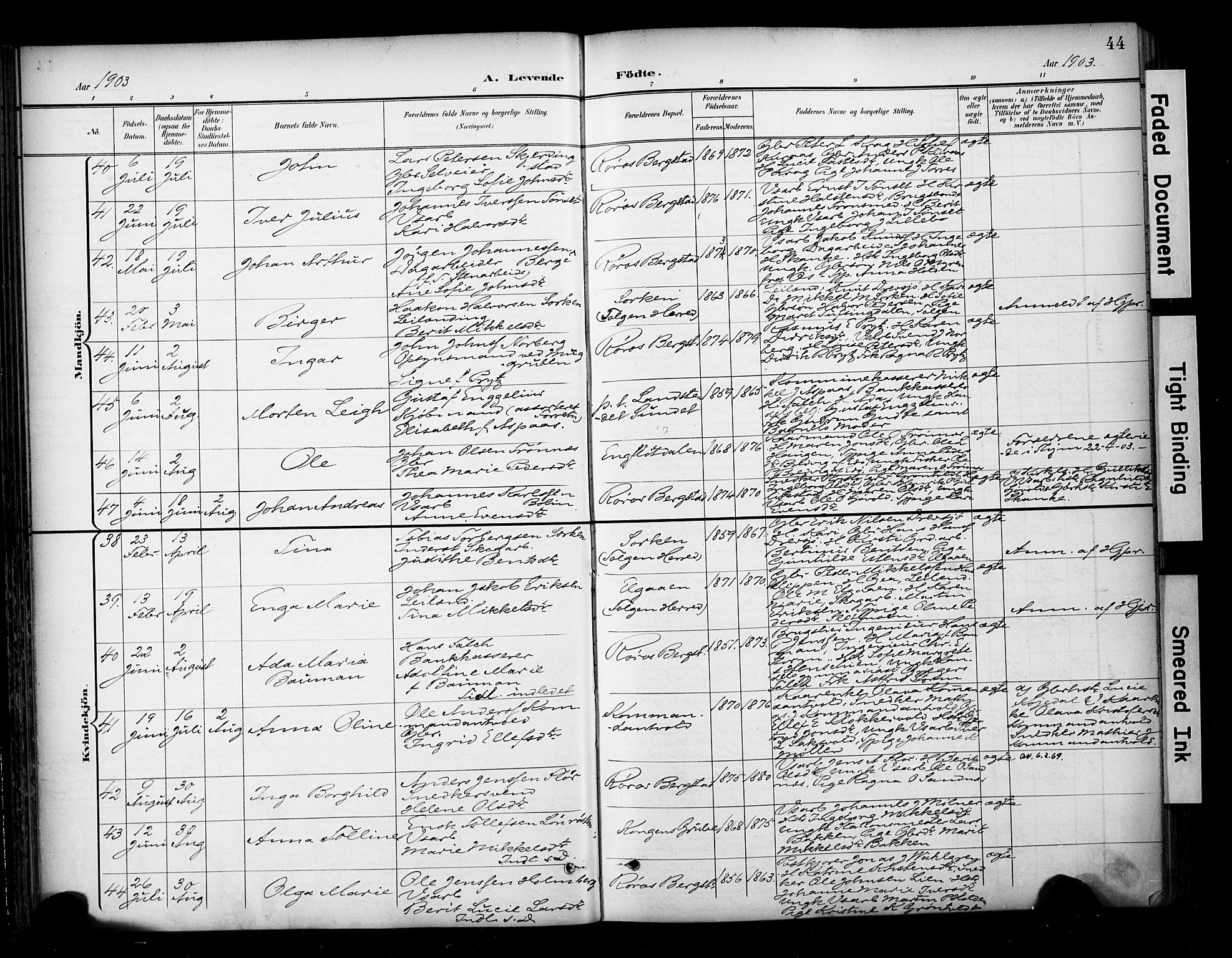 Ministerialprotokoller, klokkerbøker og fødselsregistre - Sør-Trøndelag, AV/SAT-A-1456/681/L0936: Parish register (official) no. 681A14, 1899-1908, p. 44