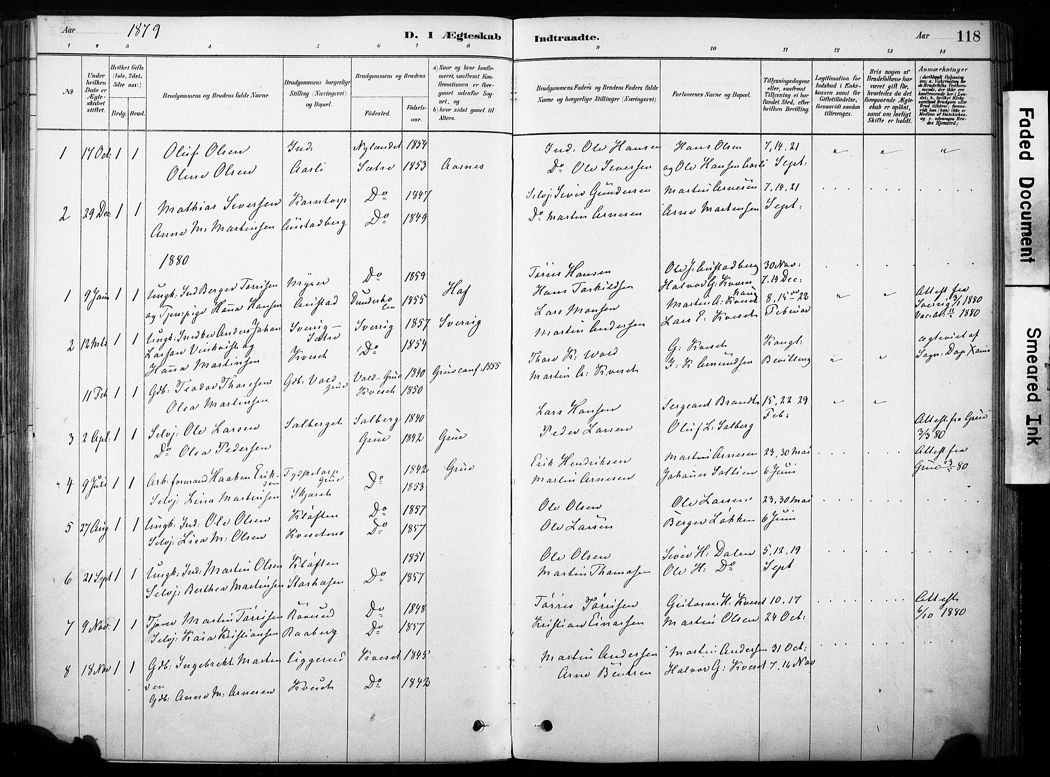 Hof prestekontor, SAH/PREST-038/H/Ha/Haa/L0011: Parish register (official) no. 11, 1879-1911, p. 118