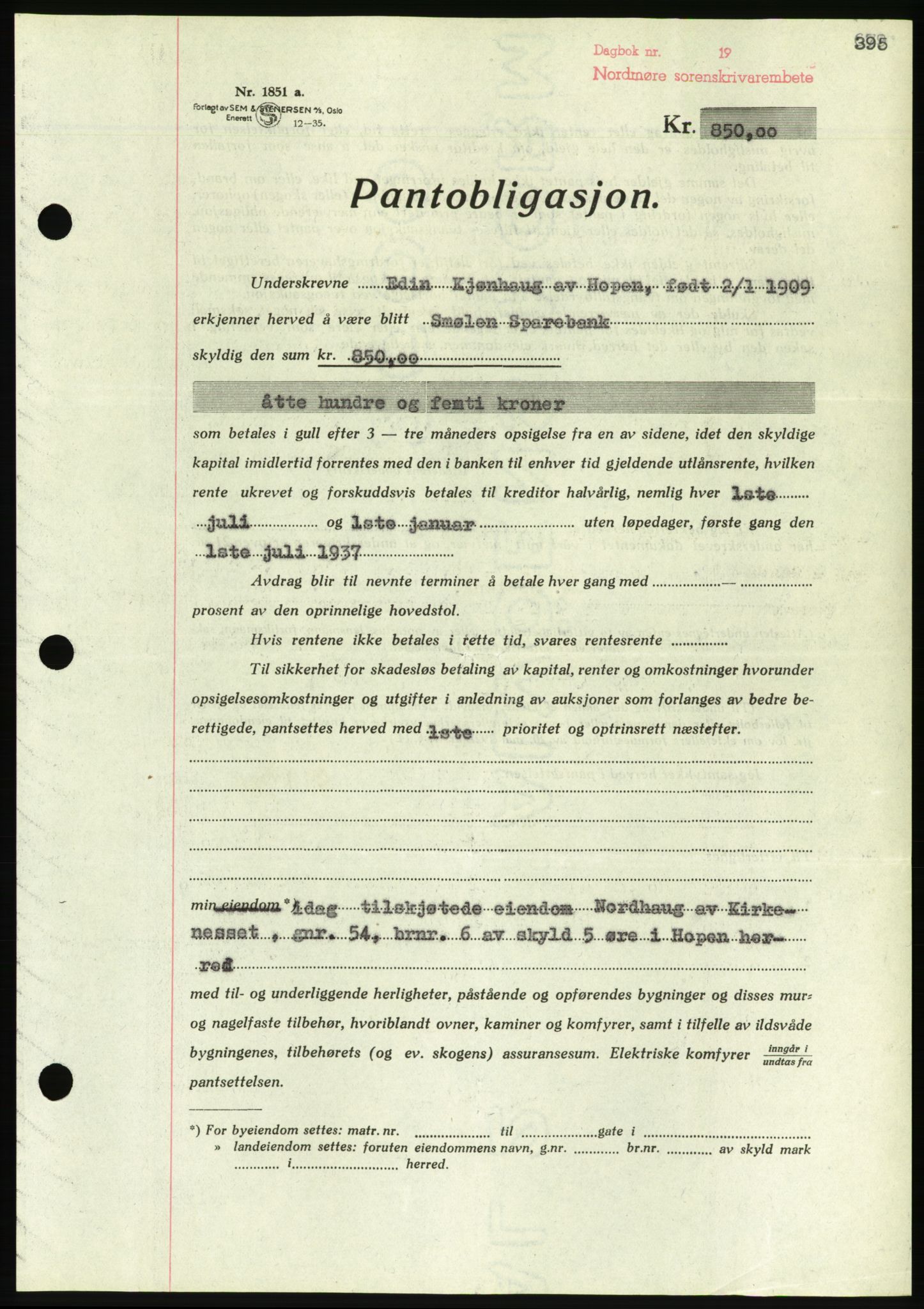 Nordmøre sorenskriveri, AV/SAT-A-4132/1/2/2Ca/L0091: Mortgage book no. B81, 1937-1937, Diary no: : 1426/1937