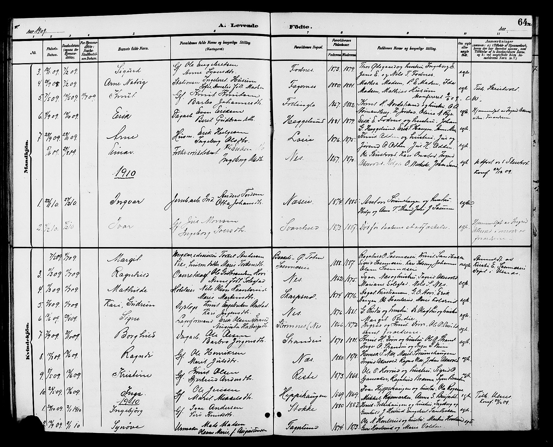 Nord-Aurdal prestekontor, SAH/PREST-132/H/Ha/Hab/L0007: Parish register (copy) no. 7, 1883-1910, p. 64