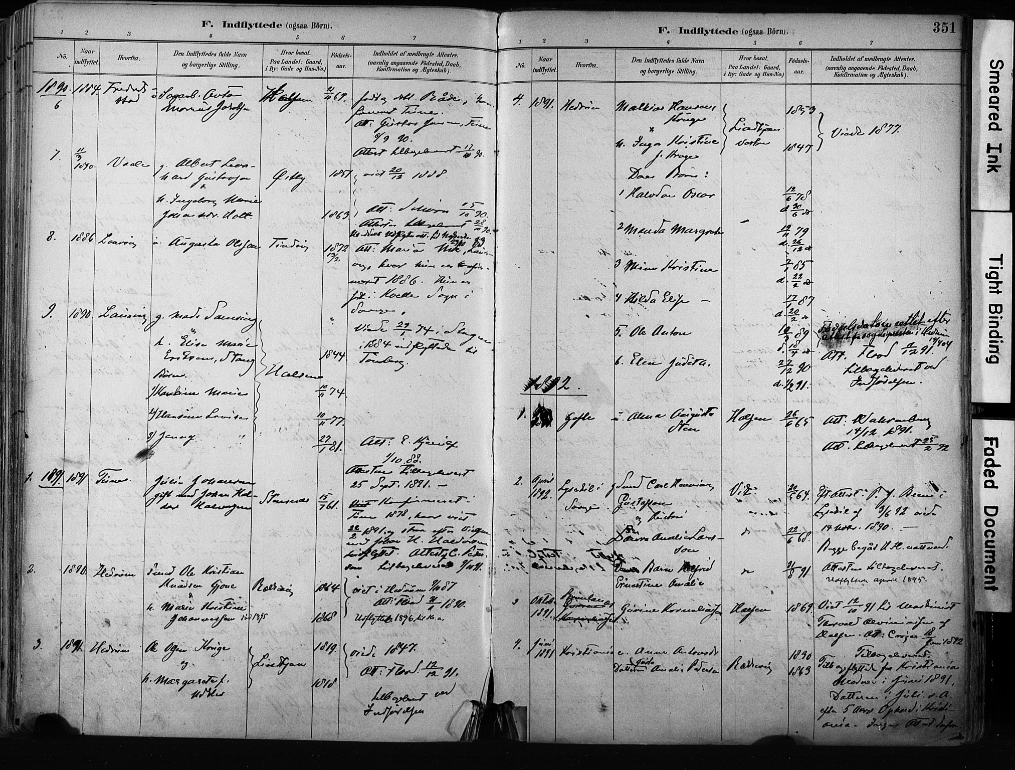 Tjølling kirkebøker, AV/SAKO-A-60/F/Fa/L0009: Parish register (official) no. 9, 1887-1905, p. 351