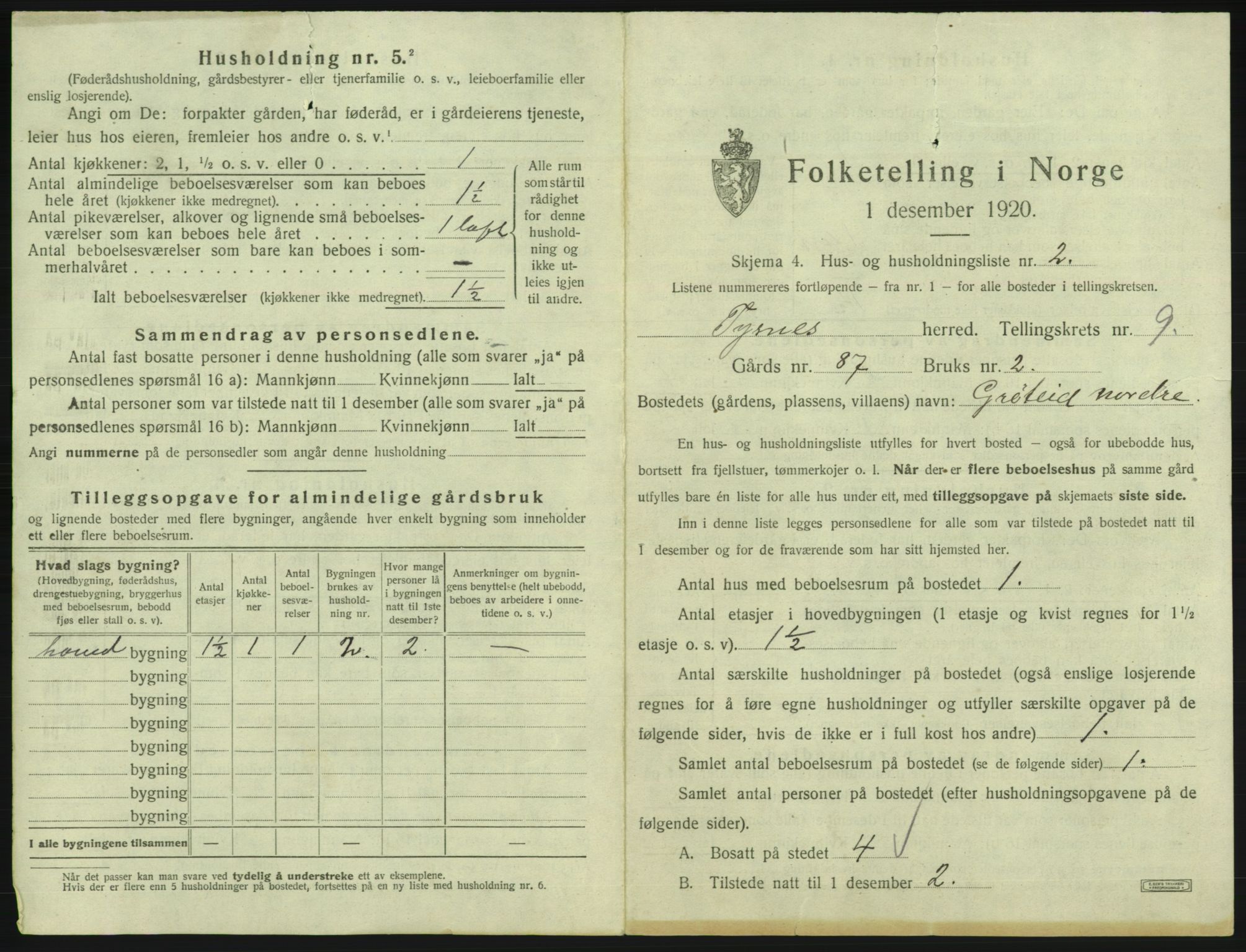 SAB, 1920 census for Tysnes, 1920, p. 816