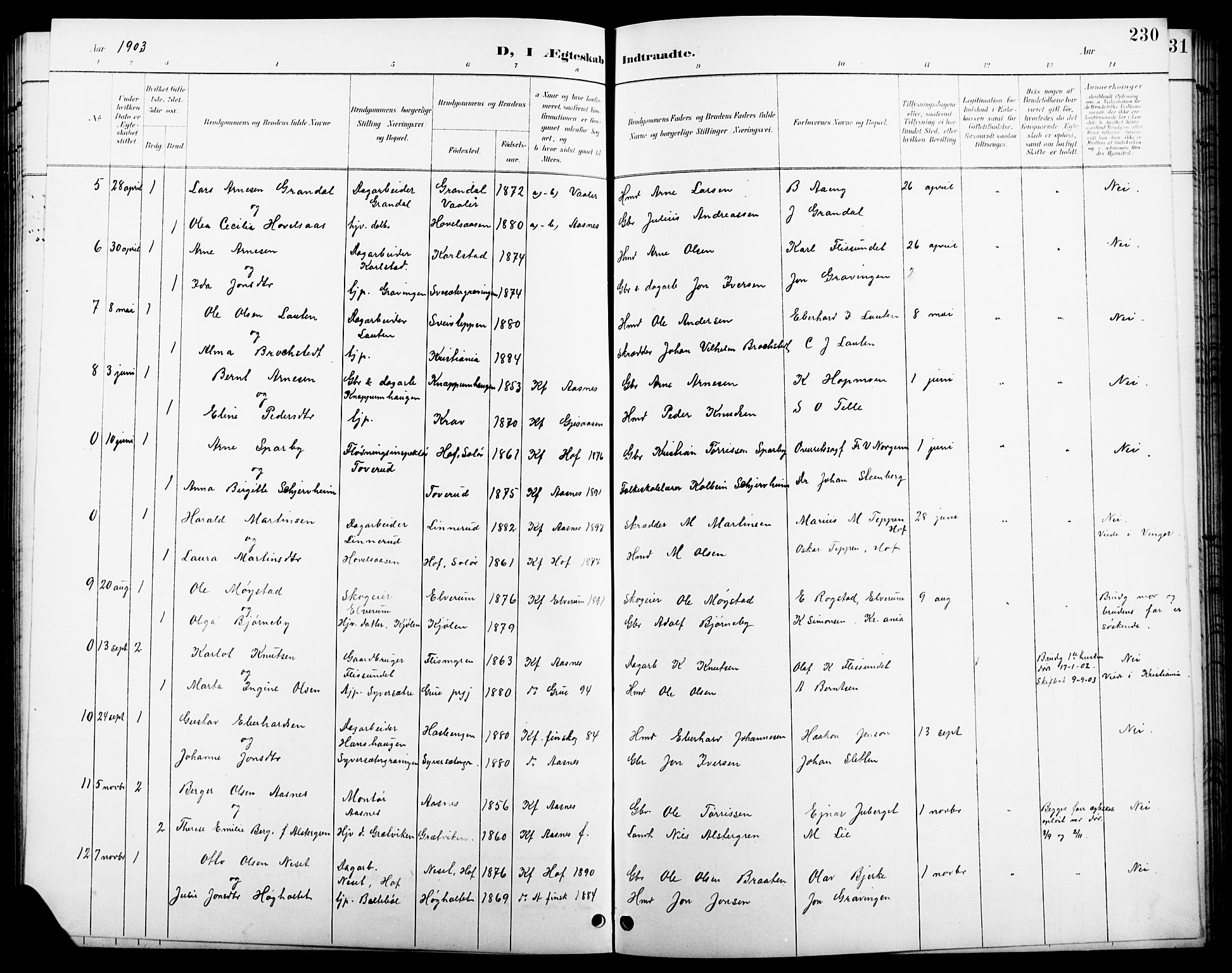 Åsnes prestekontor, SAH/PREST-042/H/Ha/Hab/L0004: Parish register (copy) no. 4, 1895-1909, p. 230