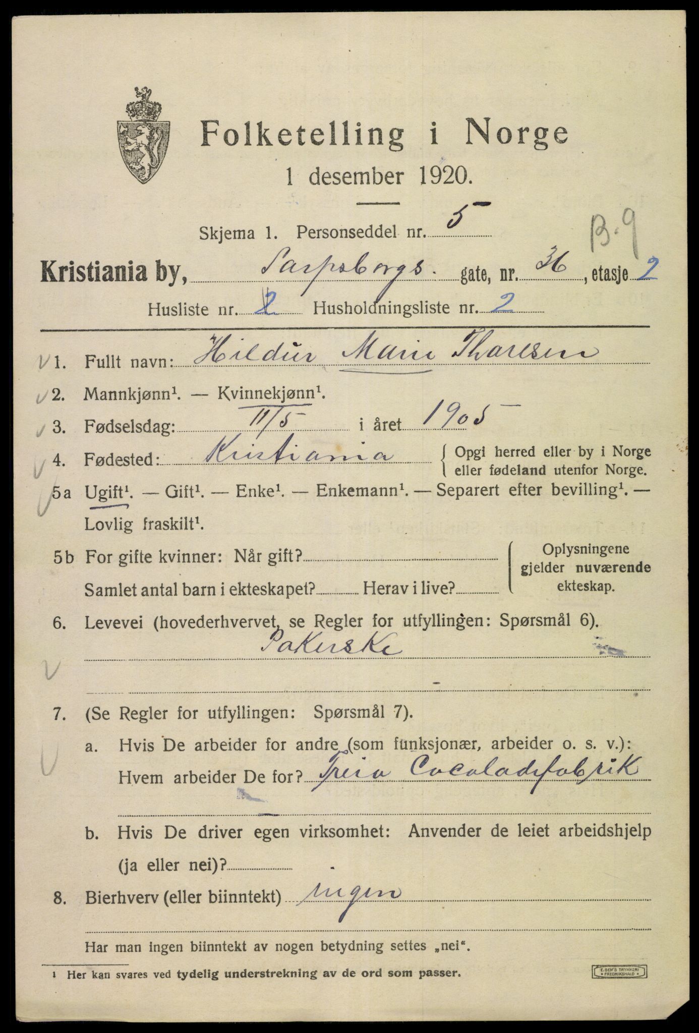 SAO, 1920 census for Kristiania, 1920, p. 486169