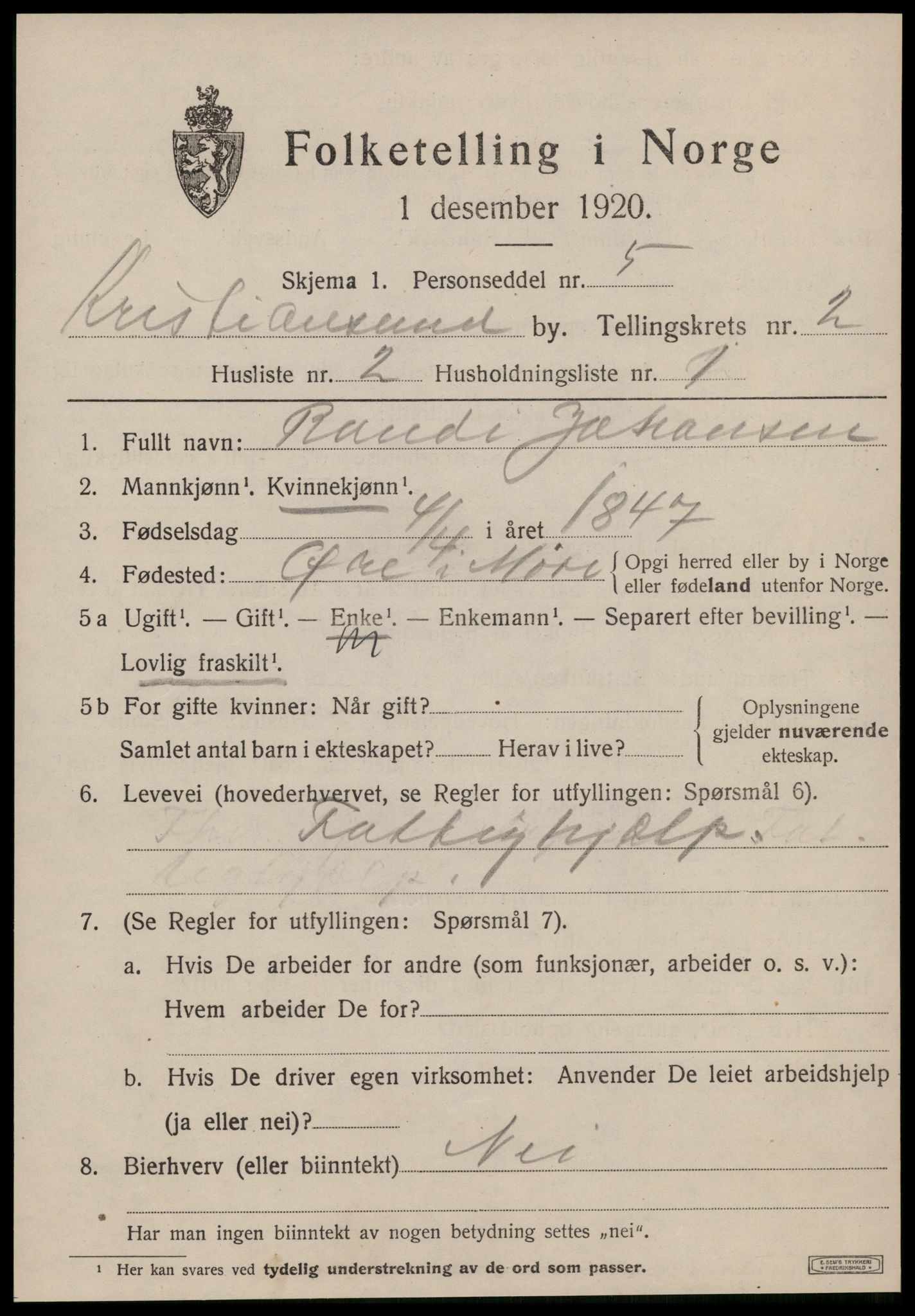 SAT, 1920 census for Kristiansund, 1920, p. 11507