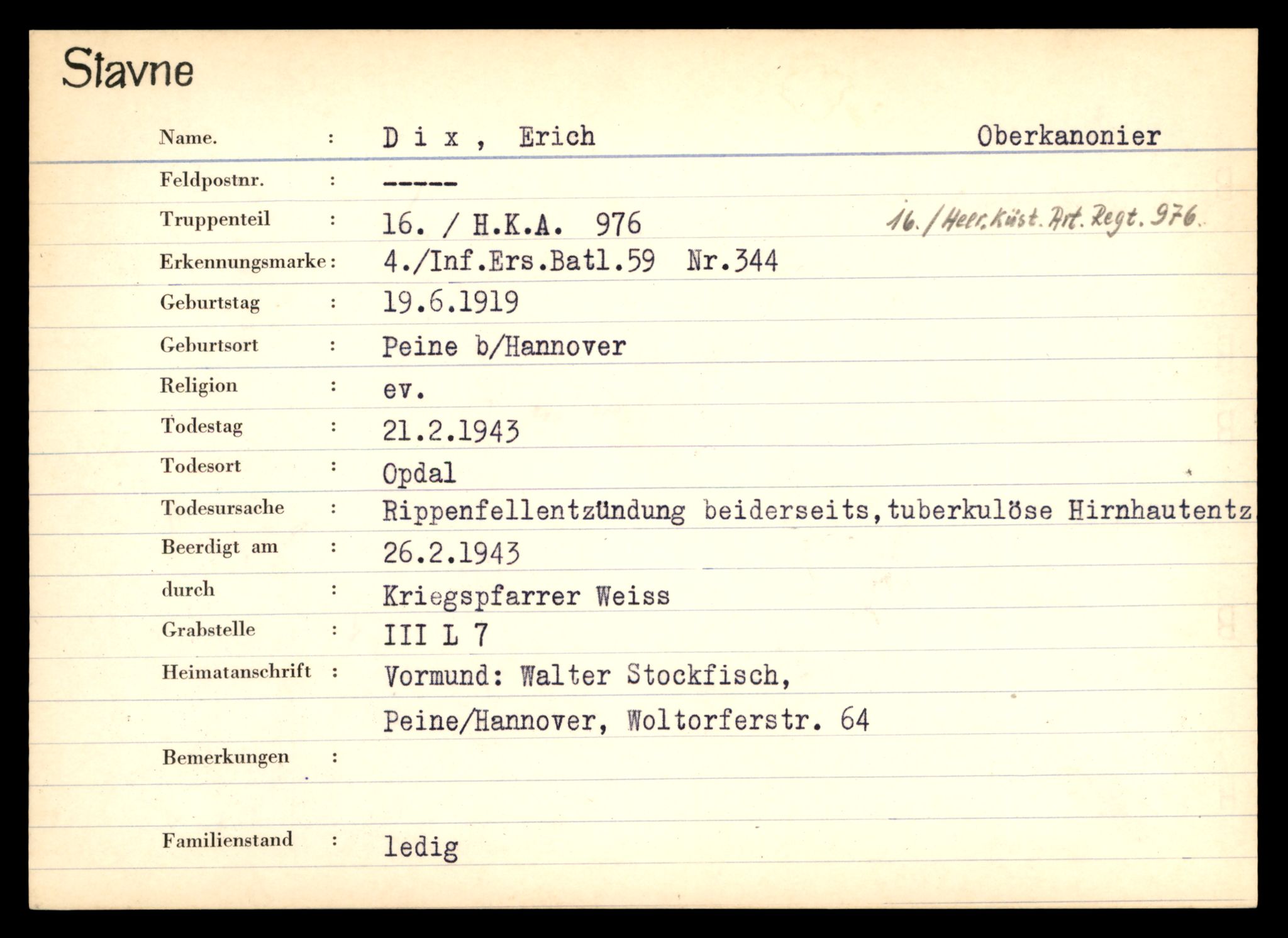 Distriktskontoret for krigsgraver, AV/SAT-A-5030/E/L0003: Kasett/kartotek over tysk Krigskirkegård Stavne, 1945, p. 223