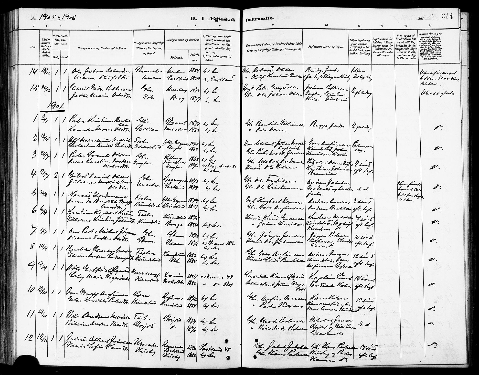 Kvæfjord sokneprestkontor, SATØ/S-1323/G/Ga/Gab/L0005klokker: Parish register (copy) no. 5, 1886-1911, p. 214