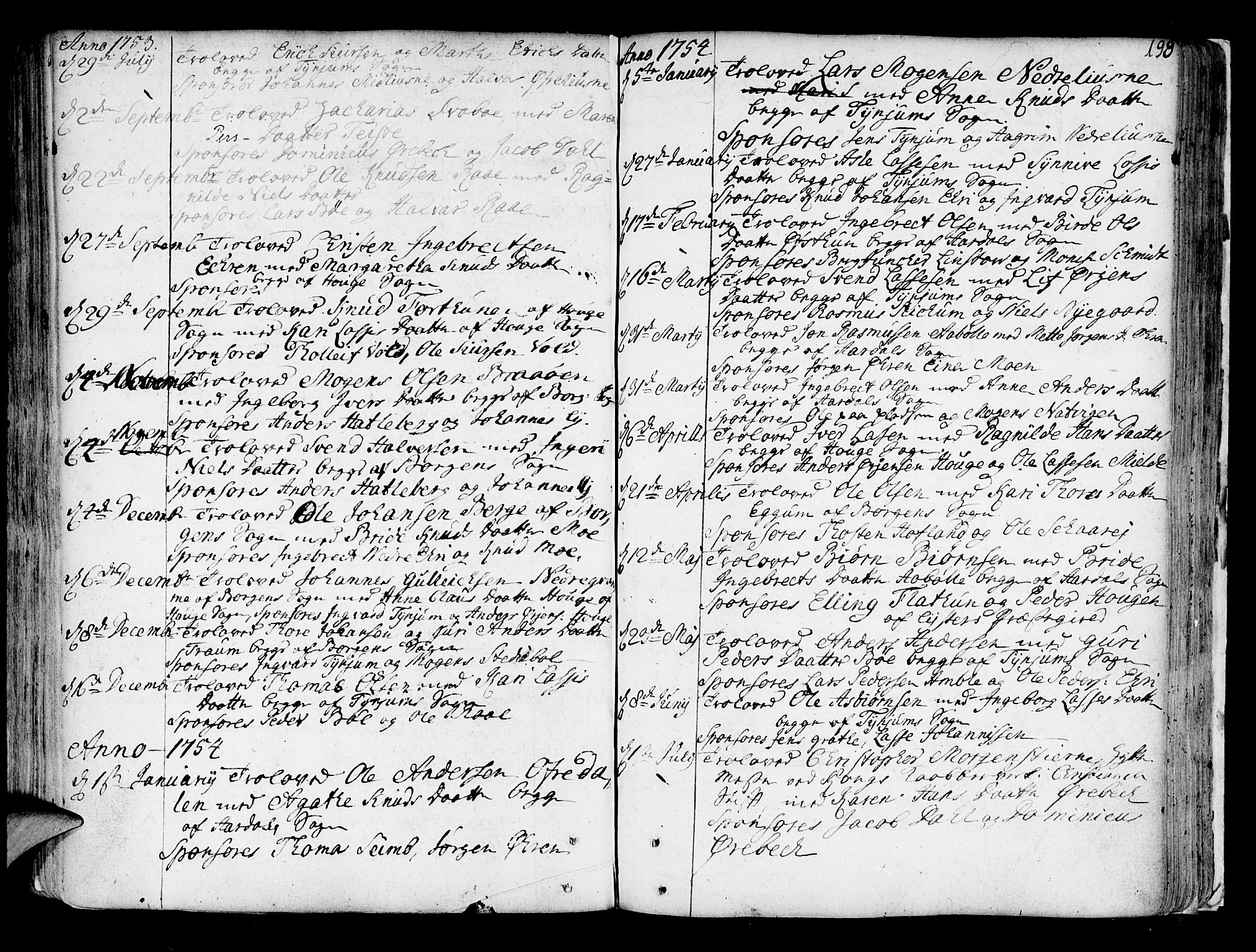 Lærdal sokneprestembete, SAB/A-81201: Parish register (official) no. A 2, 1752-1782, p. 198