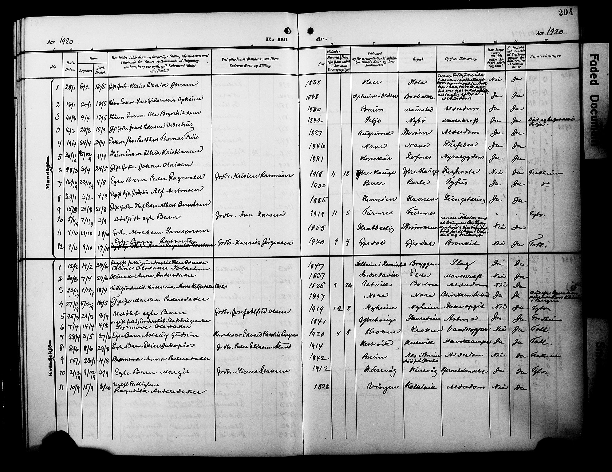 Davik sokneprestembete, SAB/A-79701/H/Hab/Habc/L0003: Parish register (copy) no. C 3, 1907-1929, p. 204
