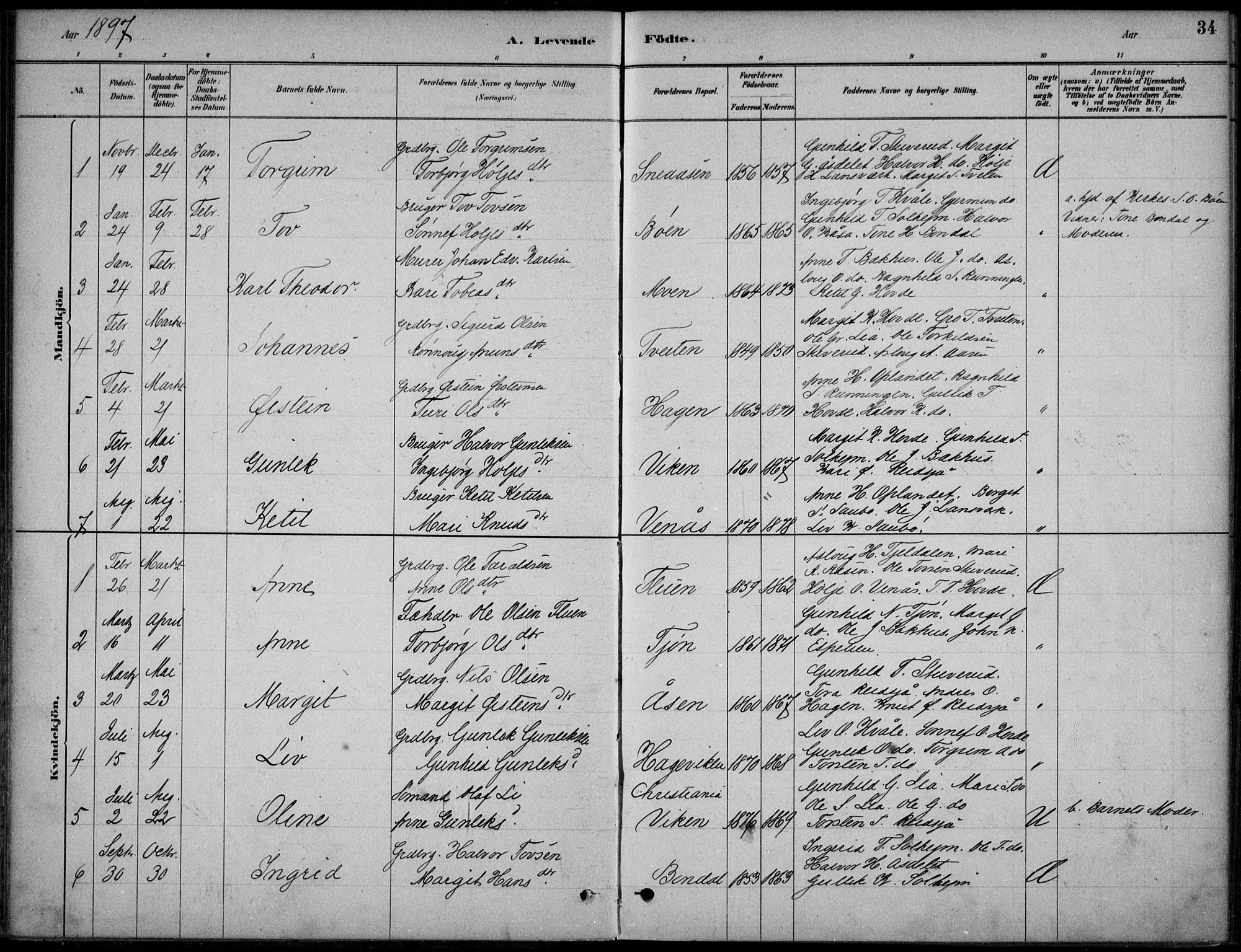 Hjartdal kirkebøker, SAKO/A-270/F/Fc/L0002: Parish register (official) no. III 2, 1880-1936, p. 34