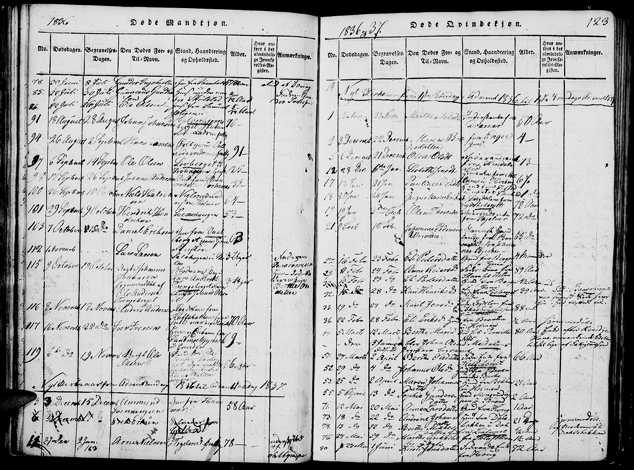 Grue prestekontor, SAH/PREST-036/H/Ha/Hab/L0002: Parish register (copy) no. 2, 1815-1841, p. 123