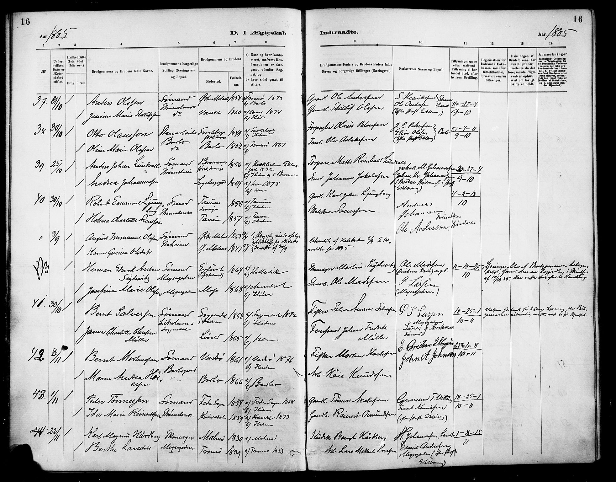 Barbu sokneprestkontor, AV/SAK-1111-0003/F/Fa/L0003: Parish register (official) no. A 3, 1883-1898, p. 16