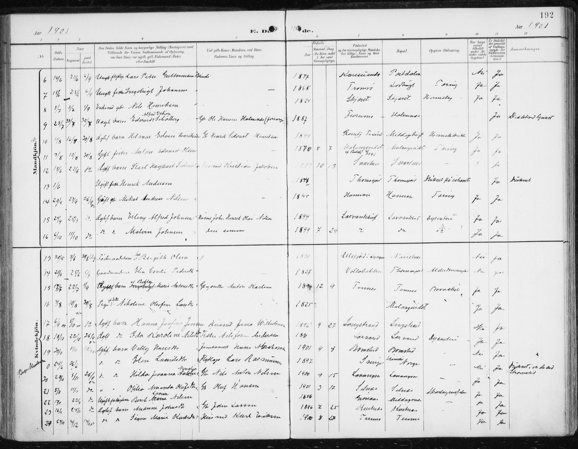 Balsfjord sokneprestembete, SATØ/S-1303/G/Ga/L0006kirke: Parish register (official) no. 6, 1897-1909, p. 192