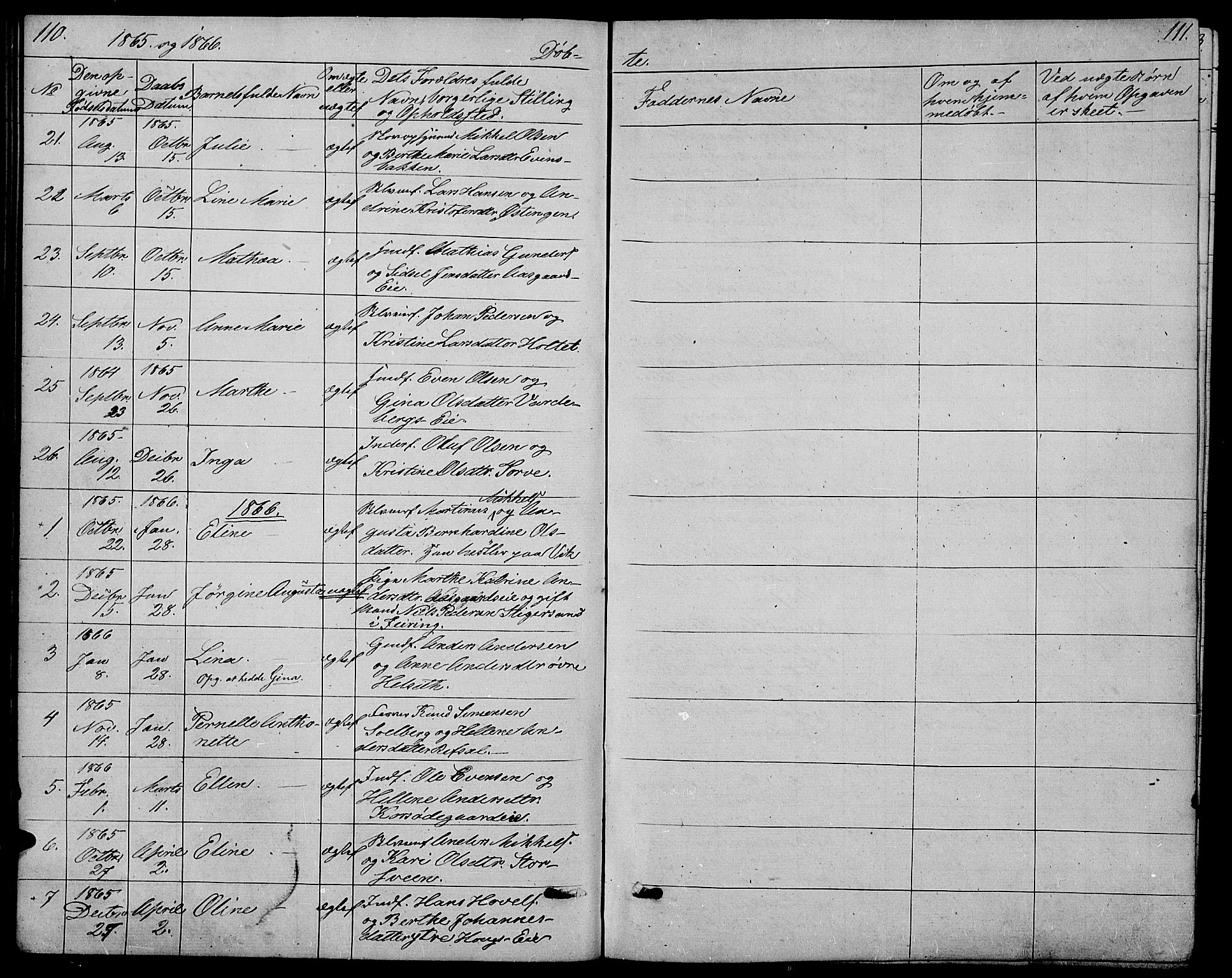Stange prestekontor, SAH/PREST-002/L/L0005: Parish register (copy) no. 5, 1861-1881, p. 110-111
