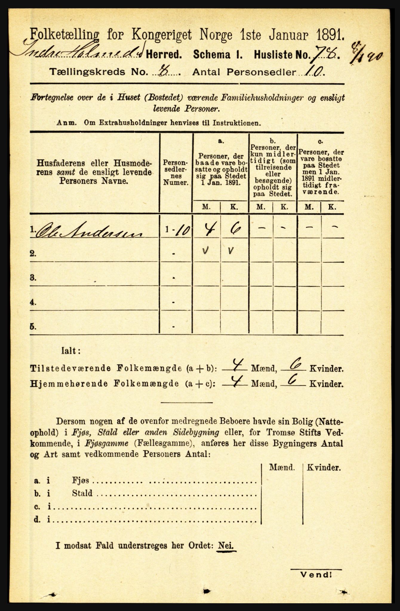 RA, 1891 census for 1430 Indre Holmedal, 1891, p. 3387