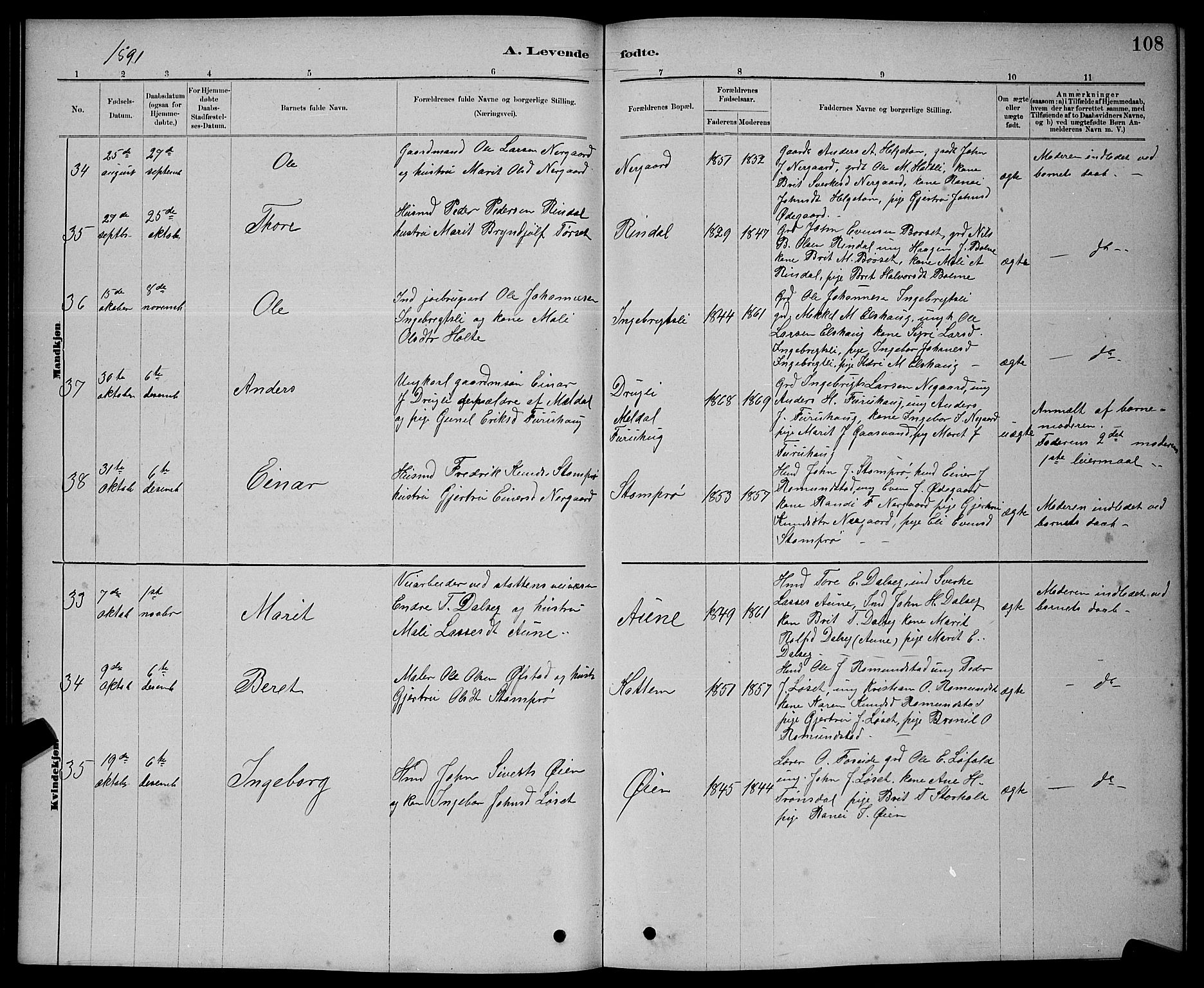 Ministerialprotokoller, klokkerbøker og fødselsregistre - Møre og Romsdal, AV/SAT-A-1454/598/L1077: Parish register (copy) no. 598C02, 1879-1891, p. 108