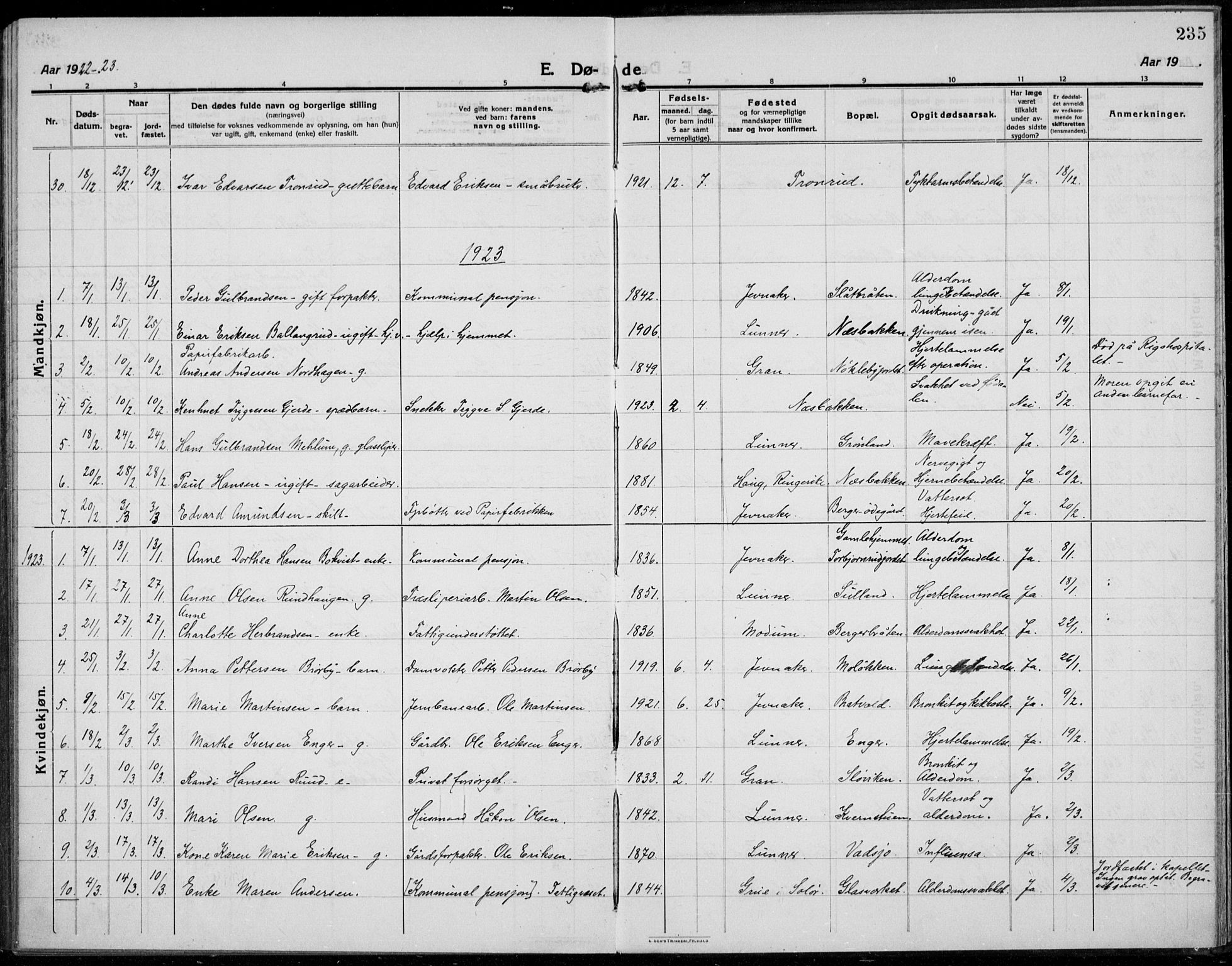 Jevnaker prestekontor, SAH/PREST-116/H/Ha/Haa/L0012: Parish register (official) no. 12, 1914-1924, p. 235