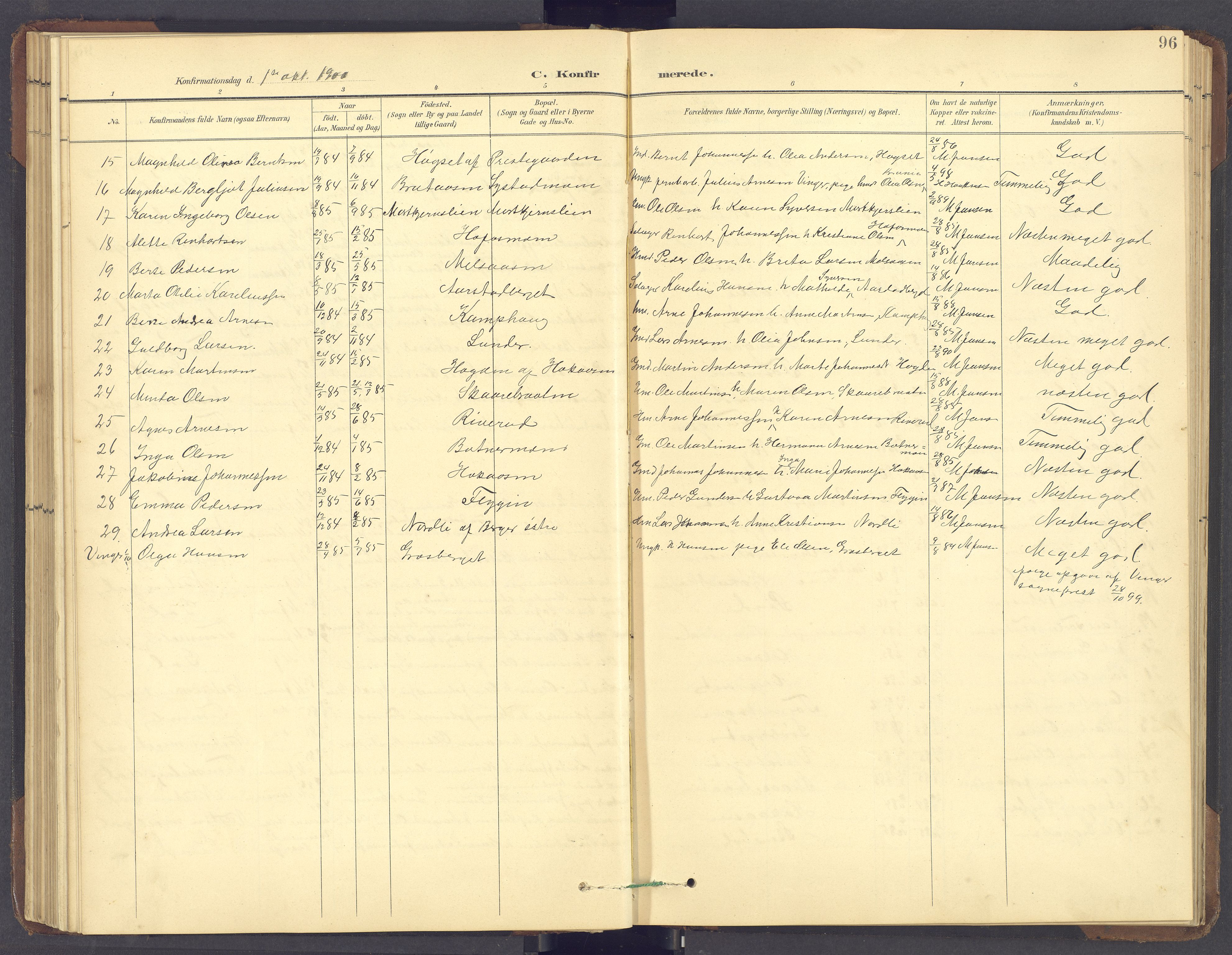 Brandval prestekontor, SAH/PREST-034/H/Ha/Hab/L0002: Parish register (copy) no. 2, 1895-1904, p. 96