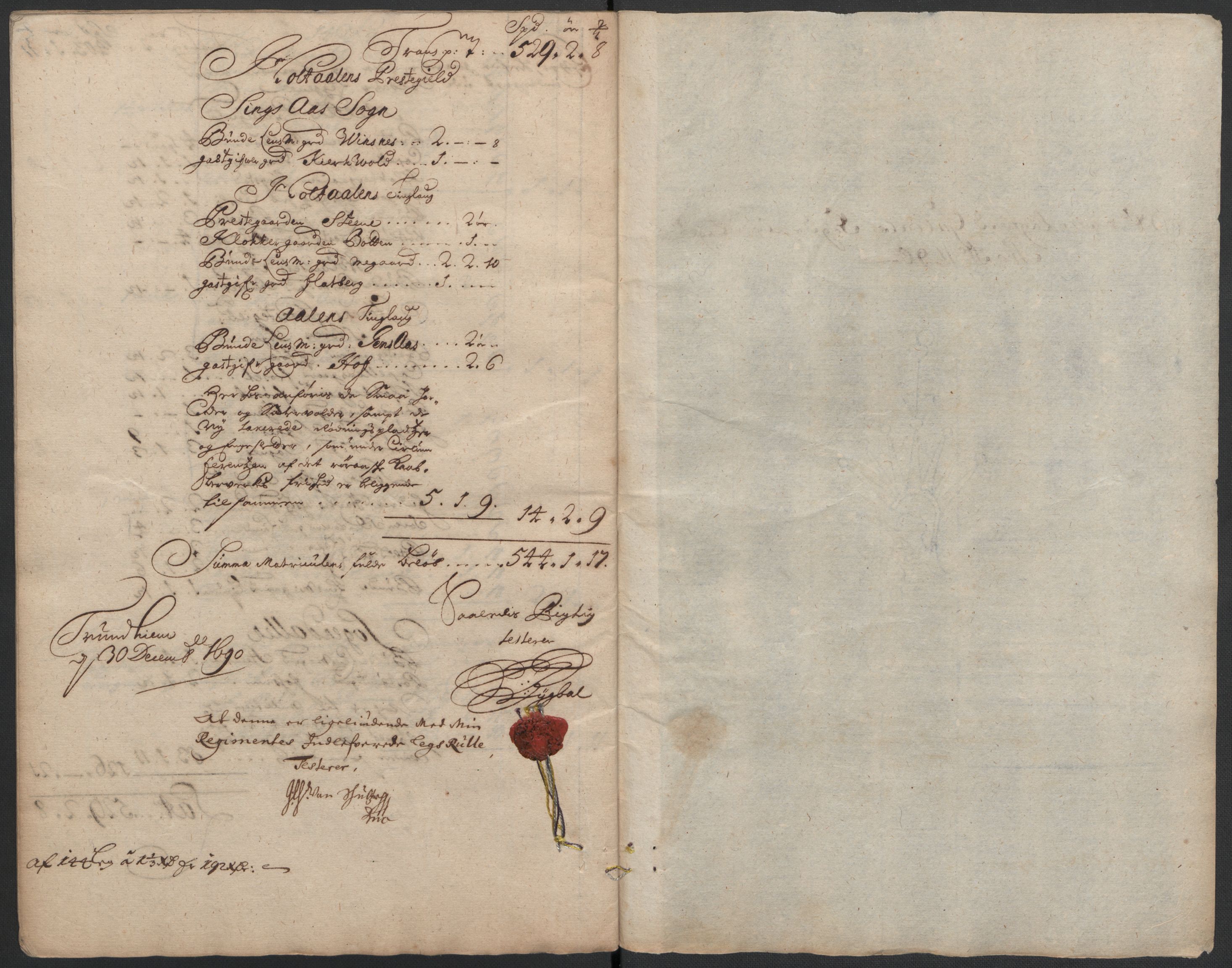 Rentekammeret inntil 1814, Reviderte regnskaper, Fogderegnskap, AV/RA-EA-4092/R59/L3940: Fogderegnskap Gauldal, 1689-1690, p. 288