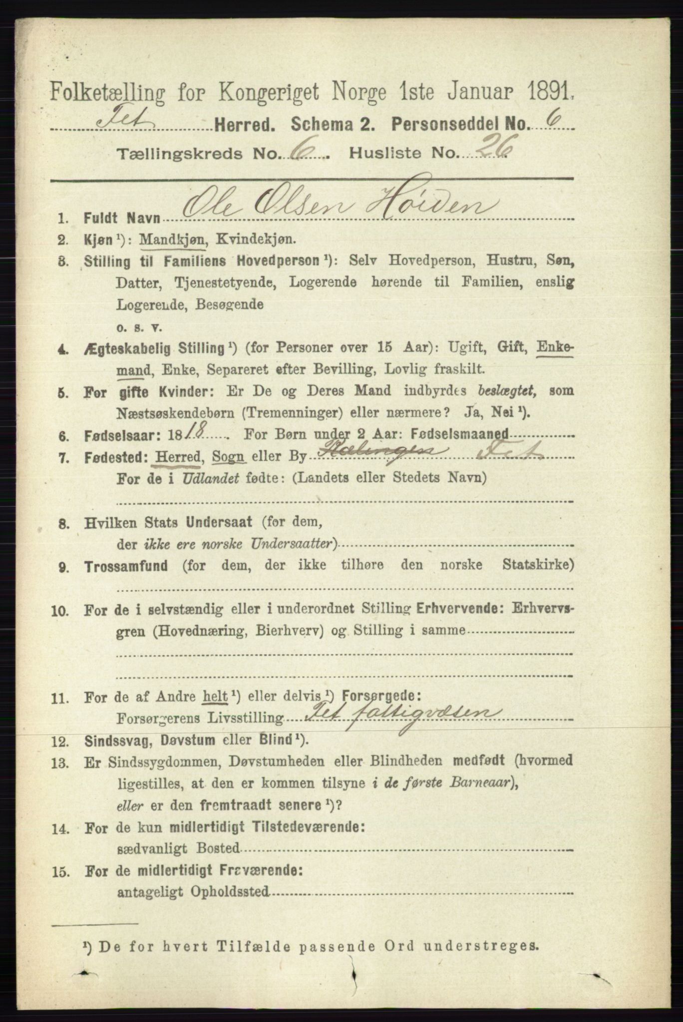 RA, 1891 census for 0227 Fet, 1891, p. 2109