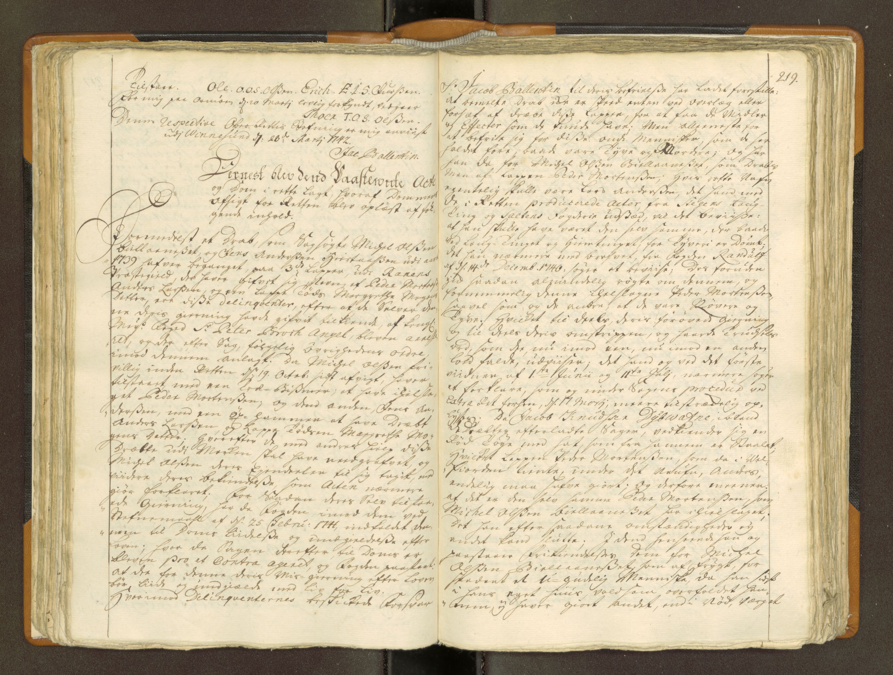 Nordland og Finnmarks lagstol, AV/SAT-A-5608/X/L0010: Domkopibok/justisprotokoll, 1742-1743, p. 218-219