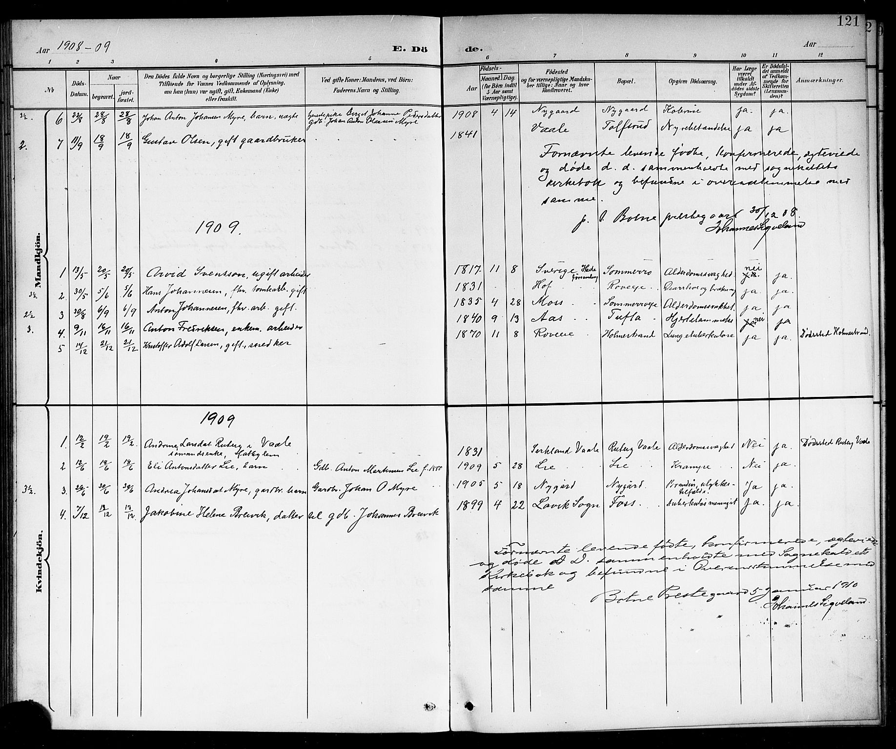 Botne kirkebøker, AV/SAKO-A-340/G/Ga/L0004: Parish register (copy) no. I 4, 1899-1915, p. 121