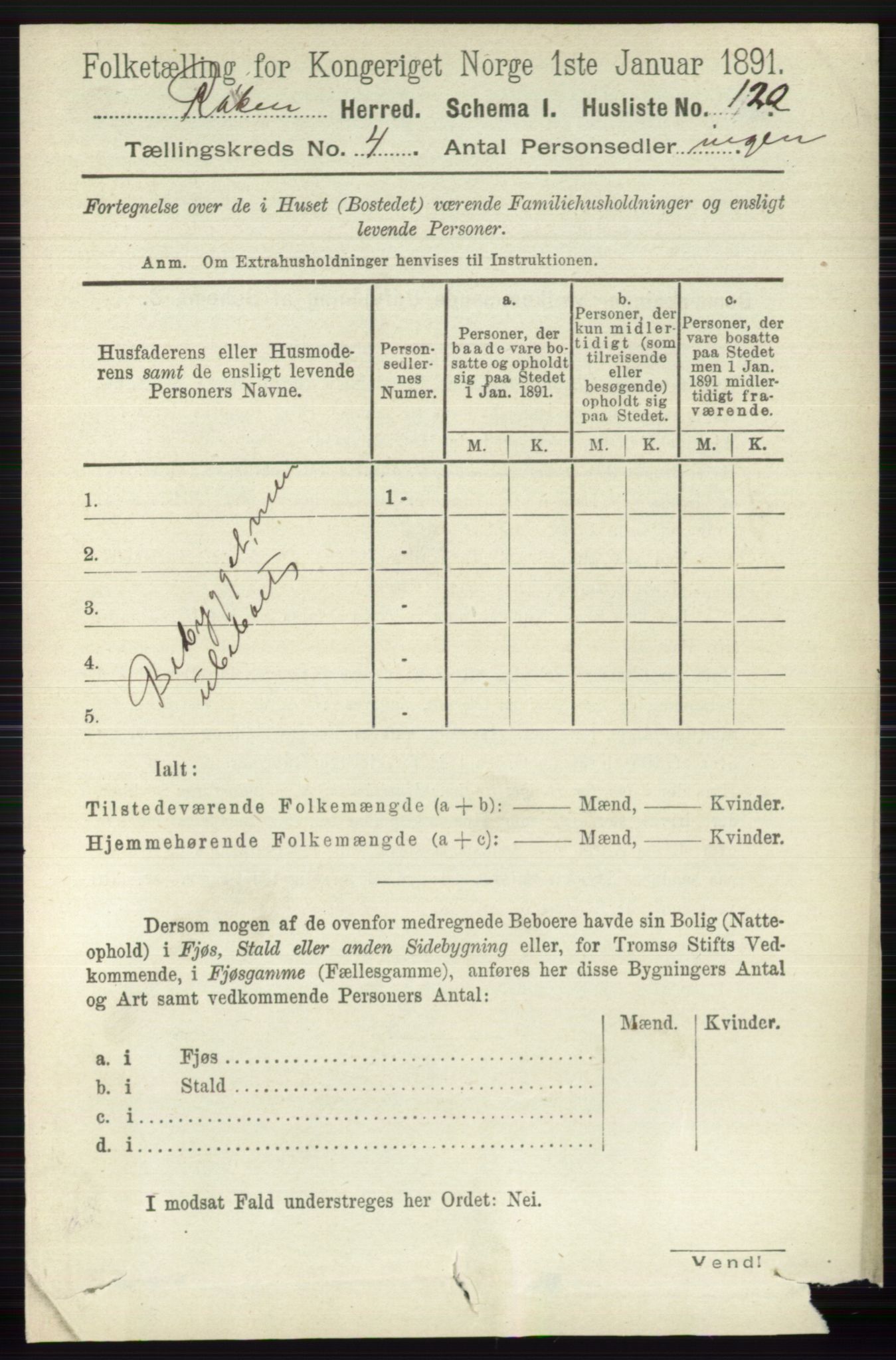 RA, 1891 census for 0627 Røyken, 1891, p. 1854