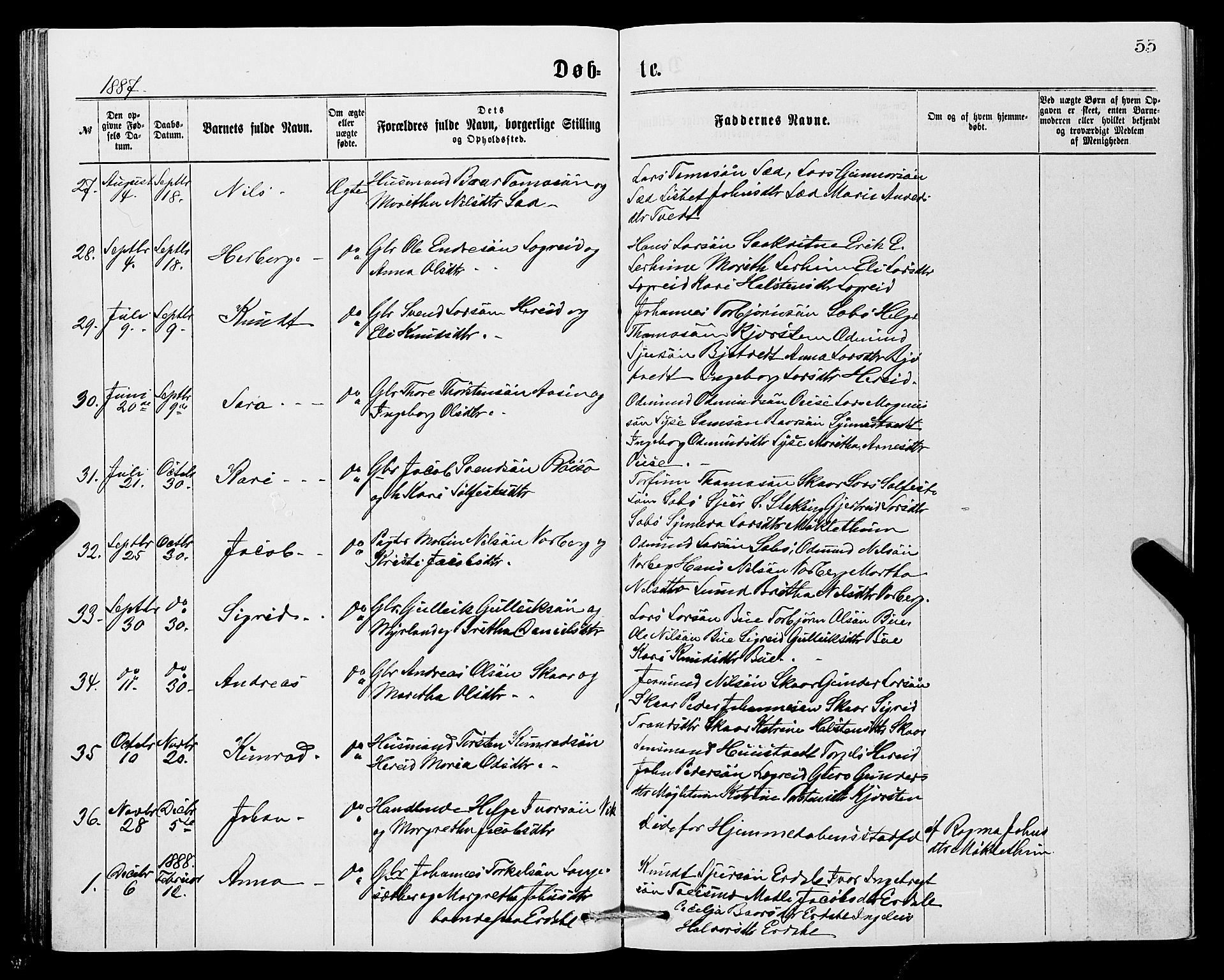 Ullensvang sokneprestembete, SAB/A-78701/H/Hab: Parish register (copy) no. C 2, 1871-1899, p. 55