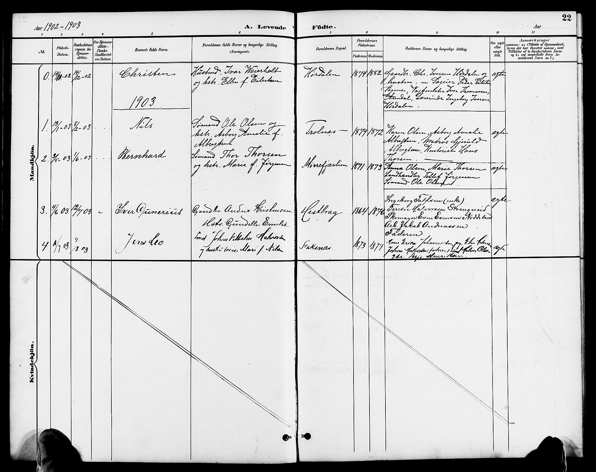 Austre Moland sokneprestkontor, AV/SAK-1111-0001/F/Fb/Fbb/L0002: Parish register (copy) no. B 2, 1894-1918, p. 22