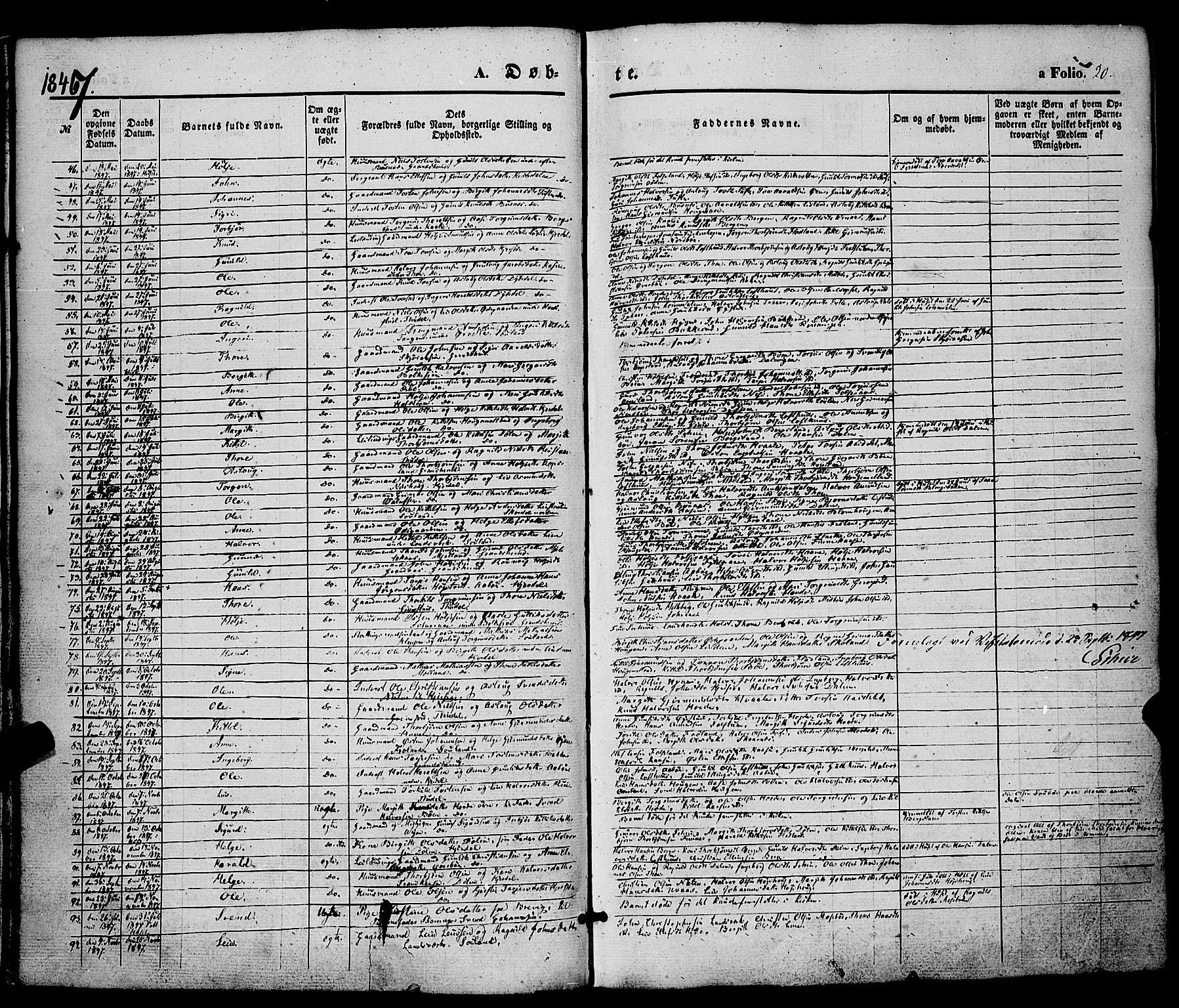 Hjartdal kirkebøker, SAKO/A-270/F/Fa/L0008: Parish register (official) no. I 8, 1844-1859, p. 20