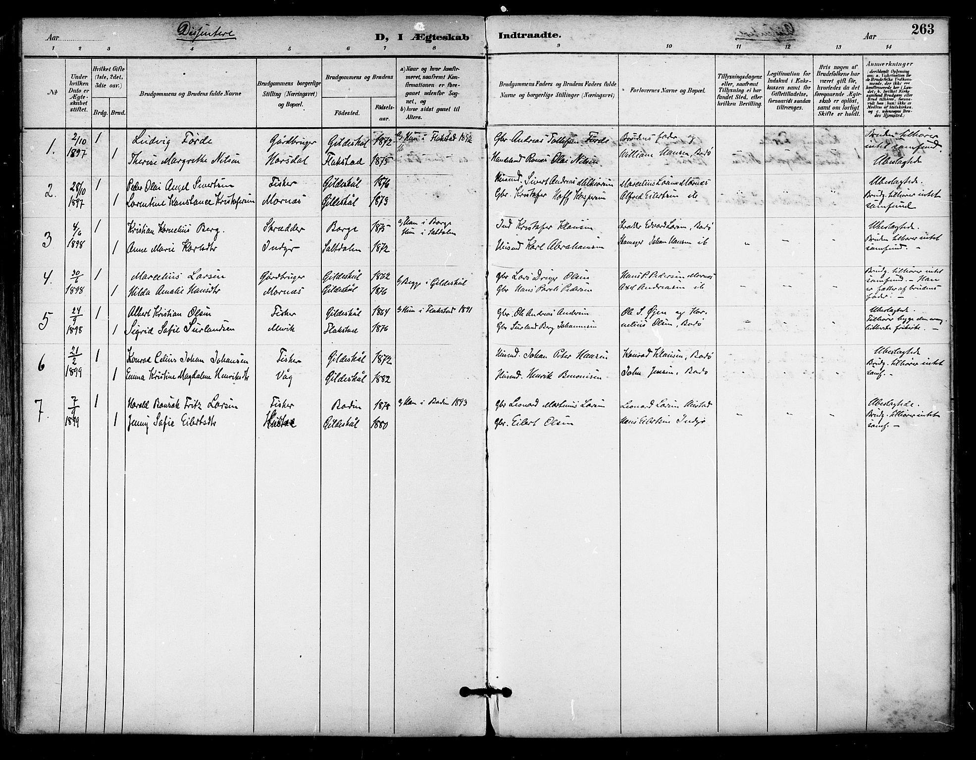 Ministerialprotokoller, klokkerbøker og fødselsregistre - Nordland, SAT/A-1459/805/L0101: Parish register (official) no. 805A07, 1892-1899, p. 263