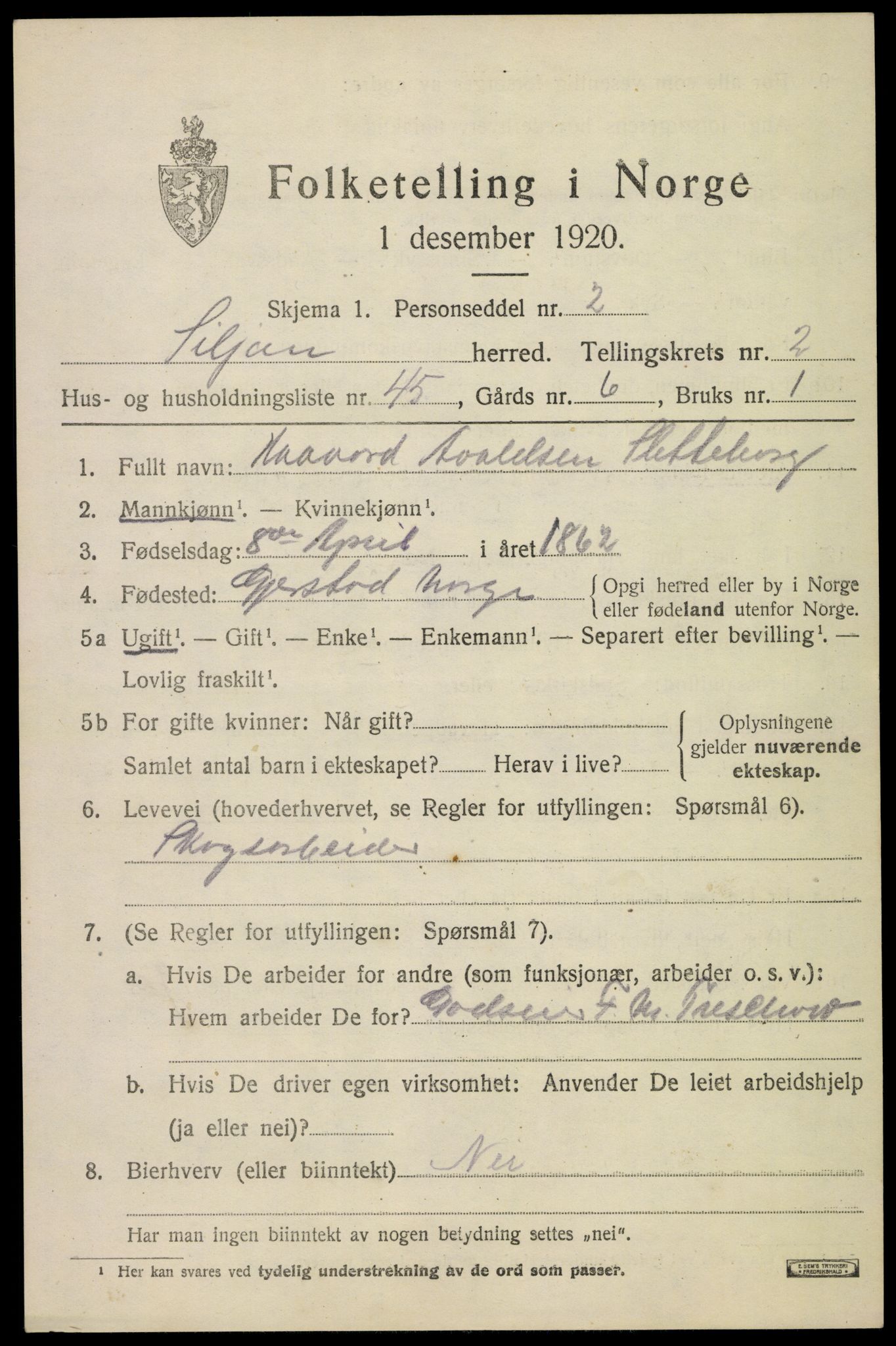 SAKO, 1920 census for Siljan, 1920, p. 1445
