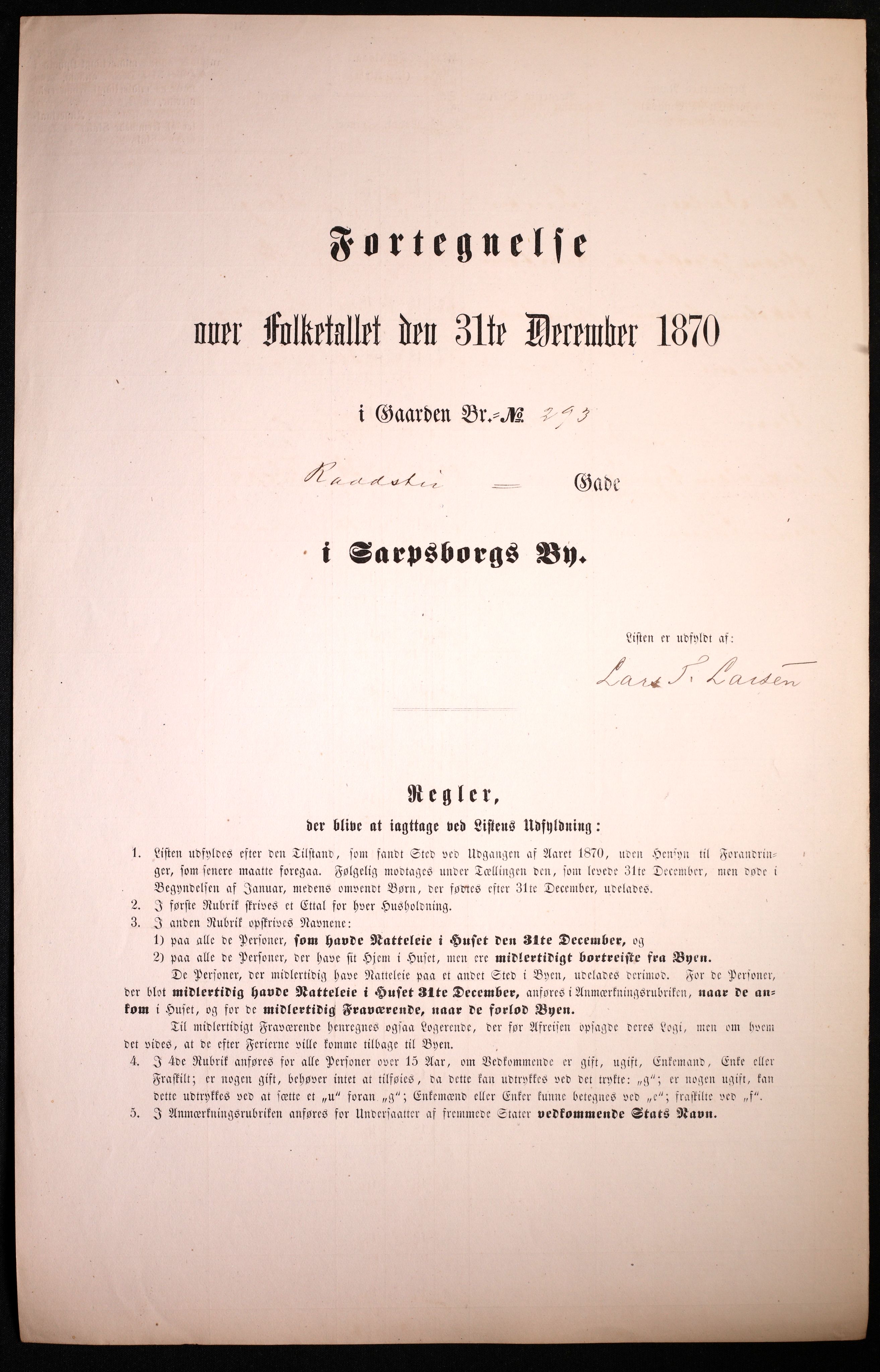 RA, 1870 census for 0102 Sarpsborg, 1870, p. 169