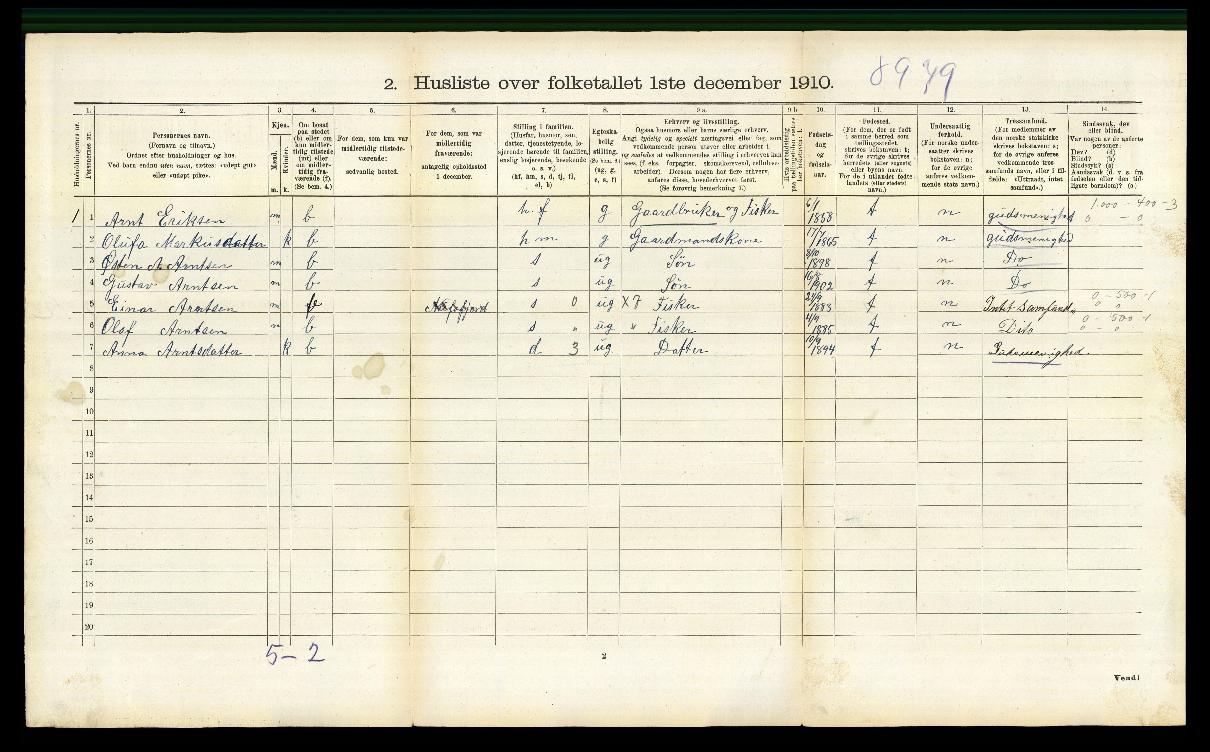 RA, 1910 census for Flakstad, 1910, p. 915