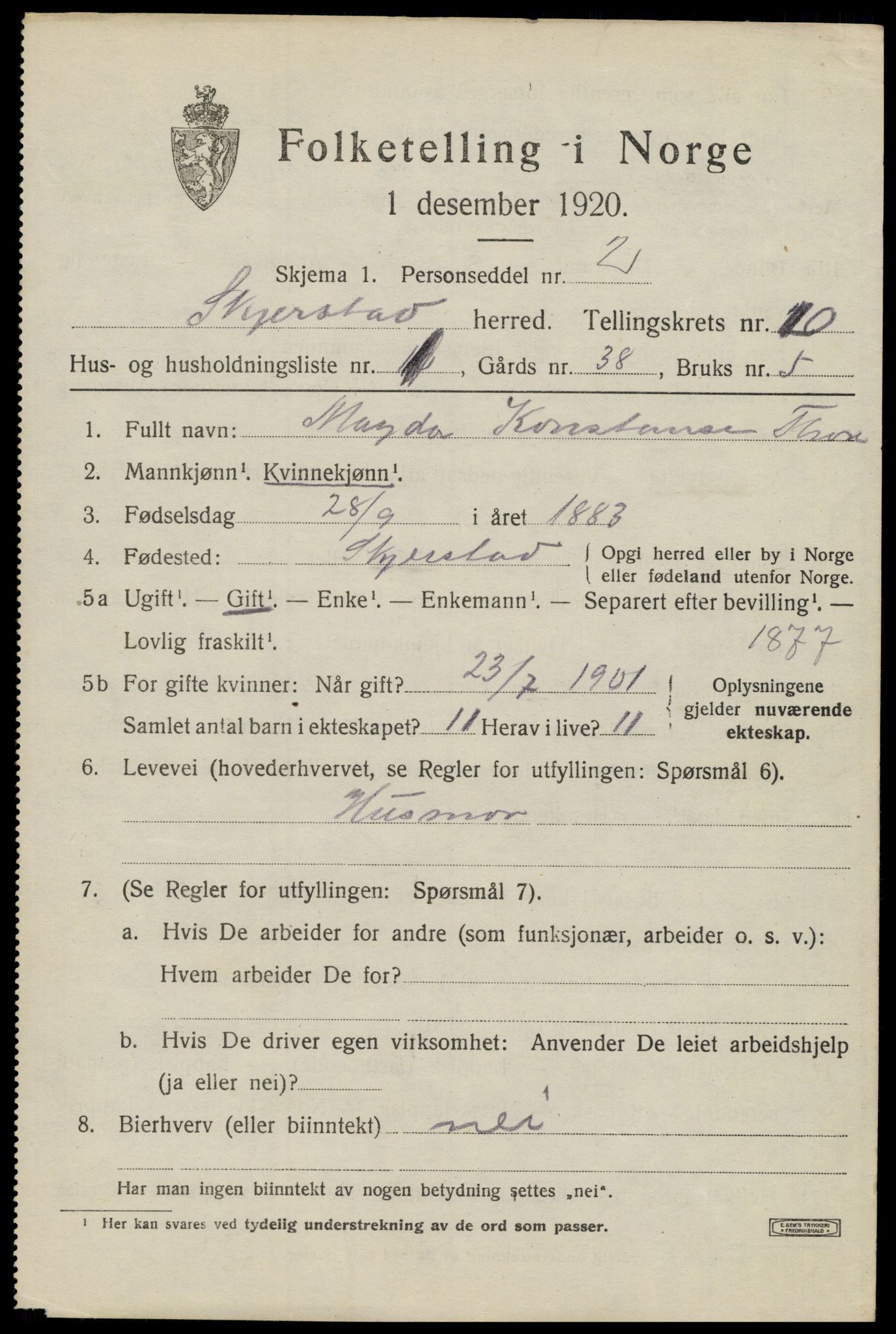 SAT, 1920 census for Skjerstad, 1920, p. 3515