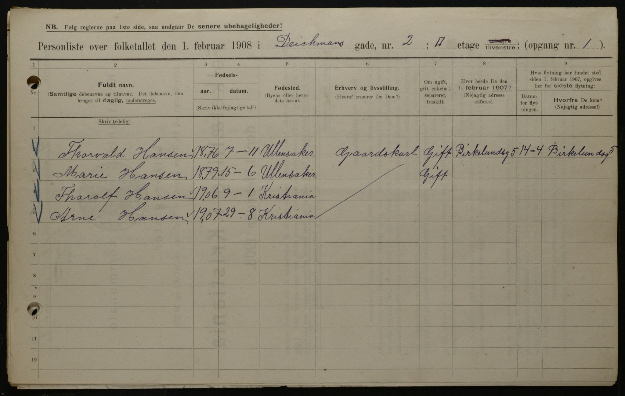 OBA, Municipal Census 1908 for Kristiania, 1908, p. 14375