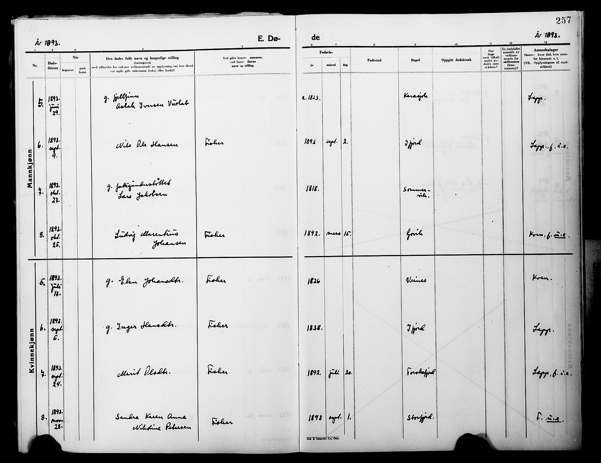 Lebesby sokneprestkontor, AV/SATØ-S-1353/H/Ha/L0004kirke: Parish register (official) no. 4, 1870-1902, p. 257